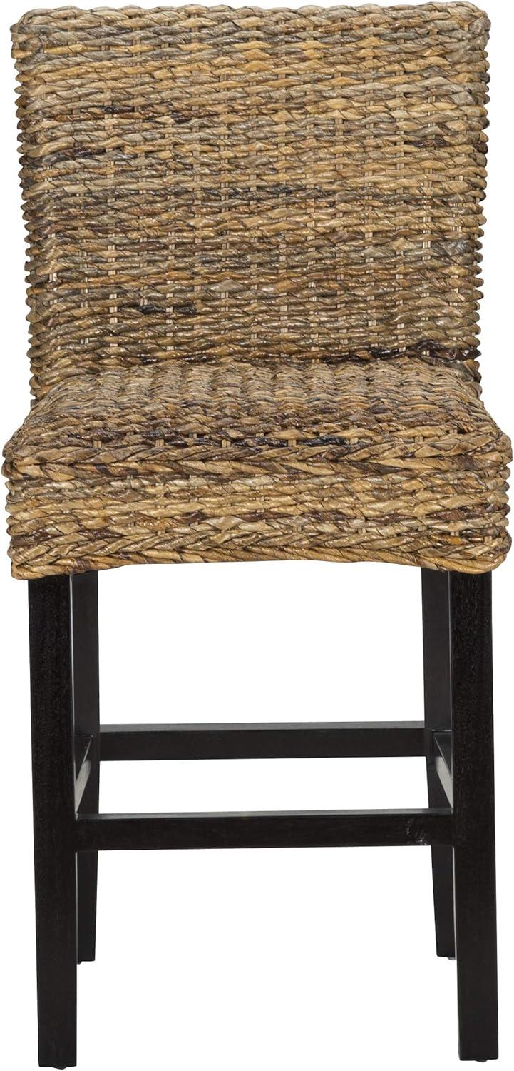 Rustic Rattan Handwoven Counter Stool with Mahogany Legs