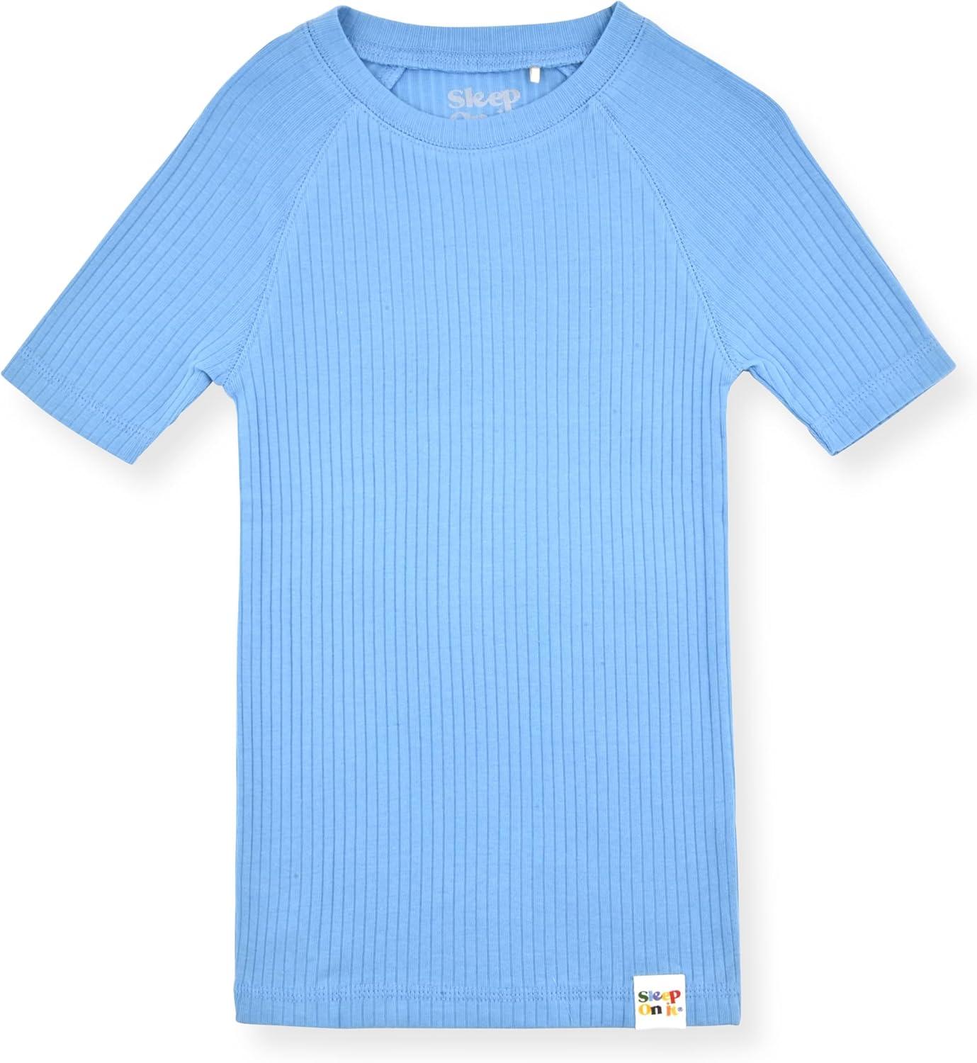 Sleep On It 100% Organic Cotton Rib Knit Snug-Fit 6-Piece Pajama Sets for Boys & Girls, Green & Light Blue Size 5