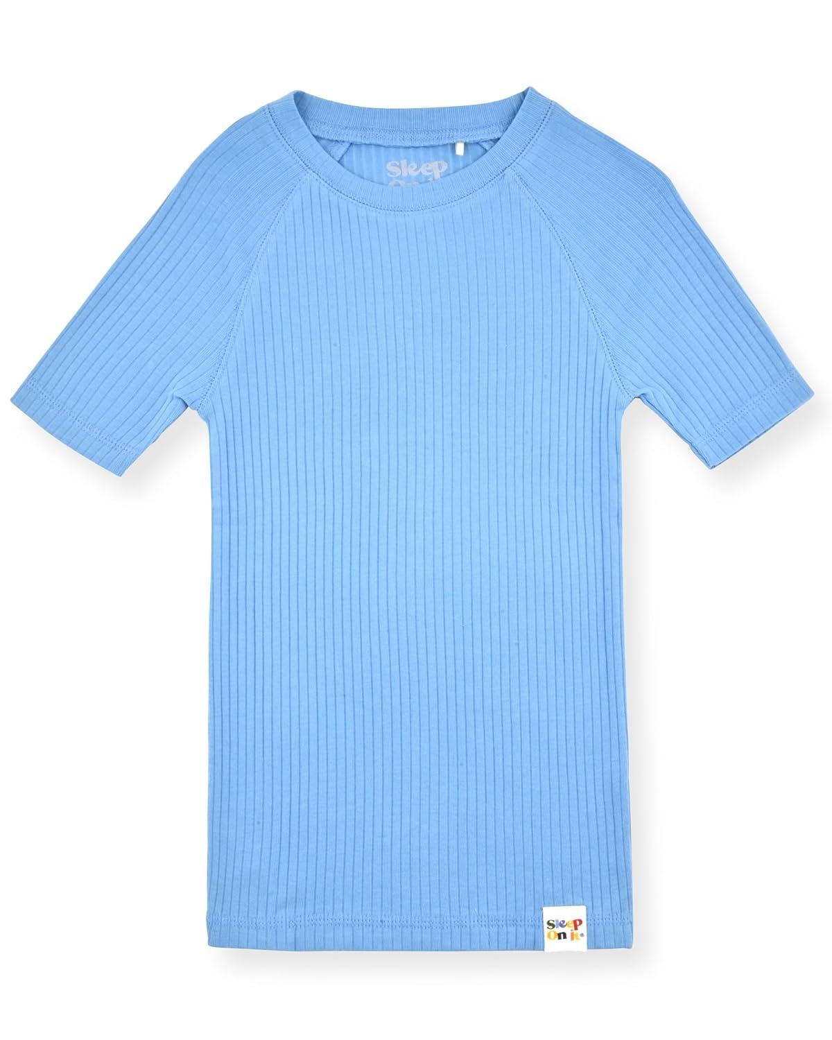 Sleep On It 100% Organic Cotton Rib Knit Snug-Fit 6-Piece Pajama Sets for Boys & Girls, Green & Light Blue Size 5