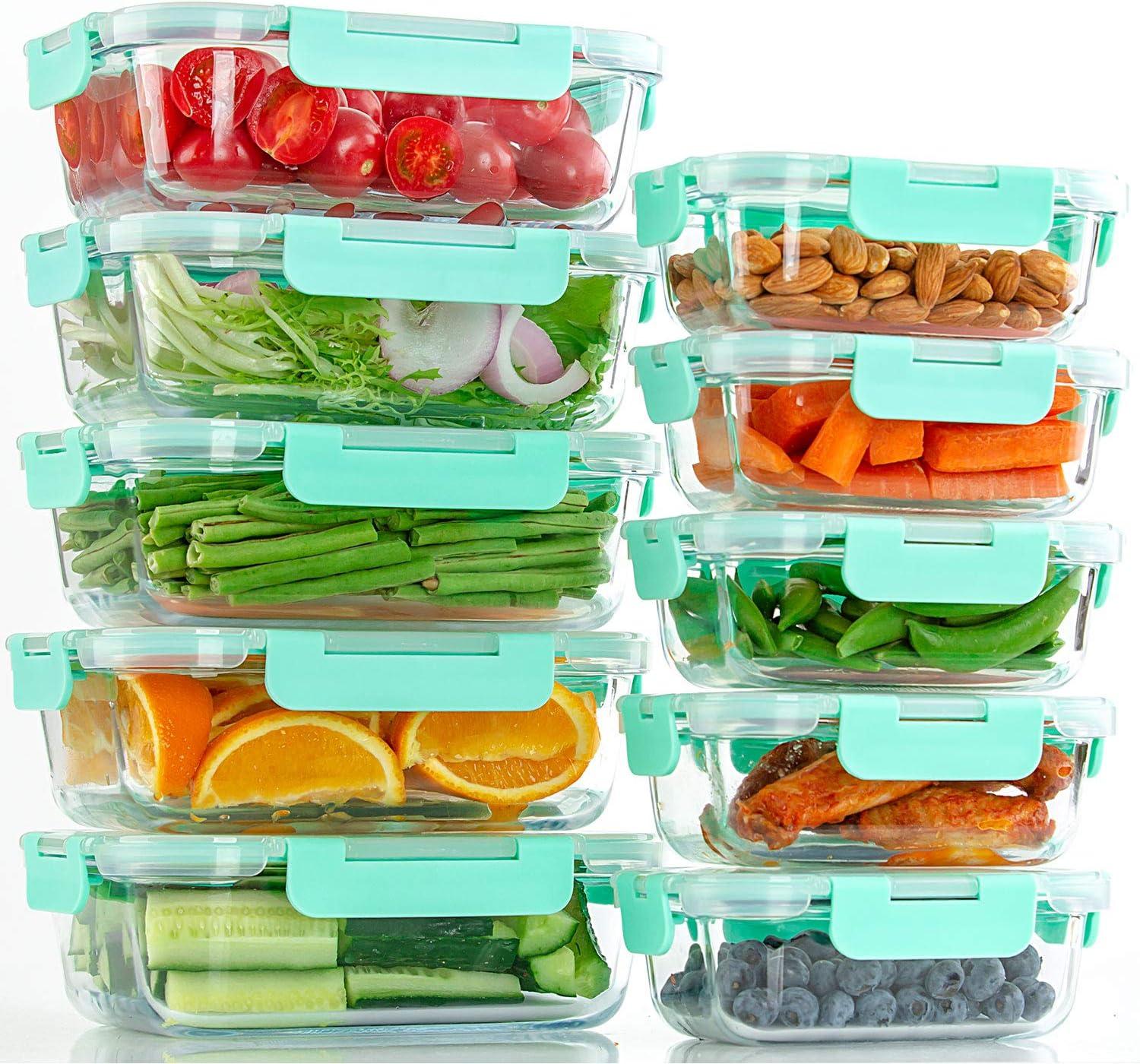 C CREST [10-Pack] Glass Food Storage Containers with Lids, Airtight, BPA Free, Meal Prep Containers for Kitchen, Home Use