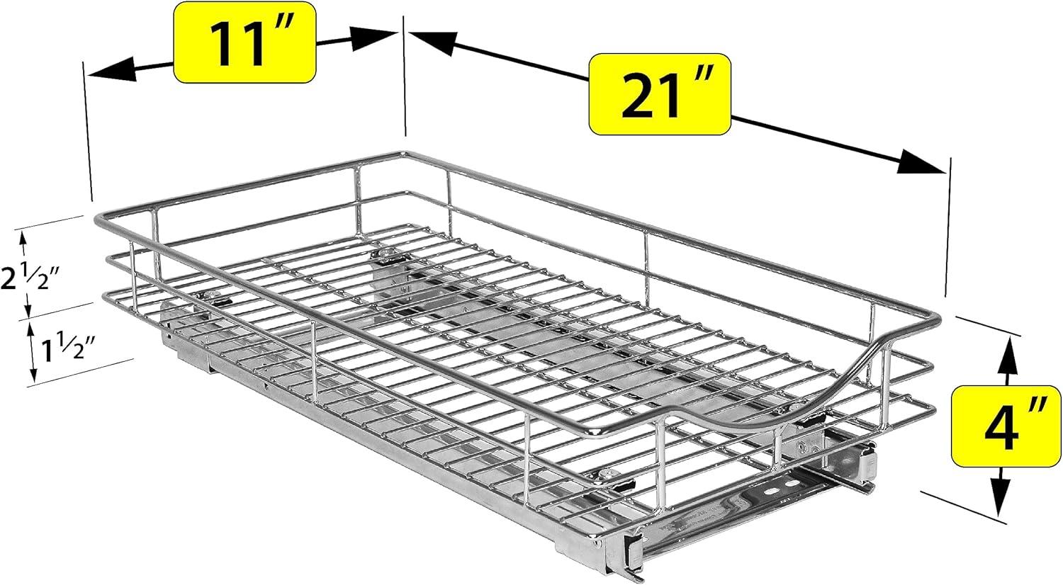 Lynk Professional Slide Out Cabinet Organizer - Pull Out Under Cabinet Sliding Shelf - 11" wide x 21" deep - Chrome