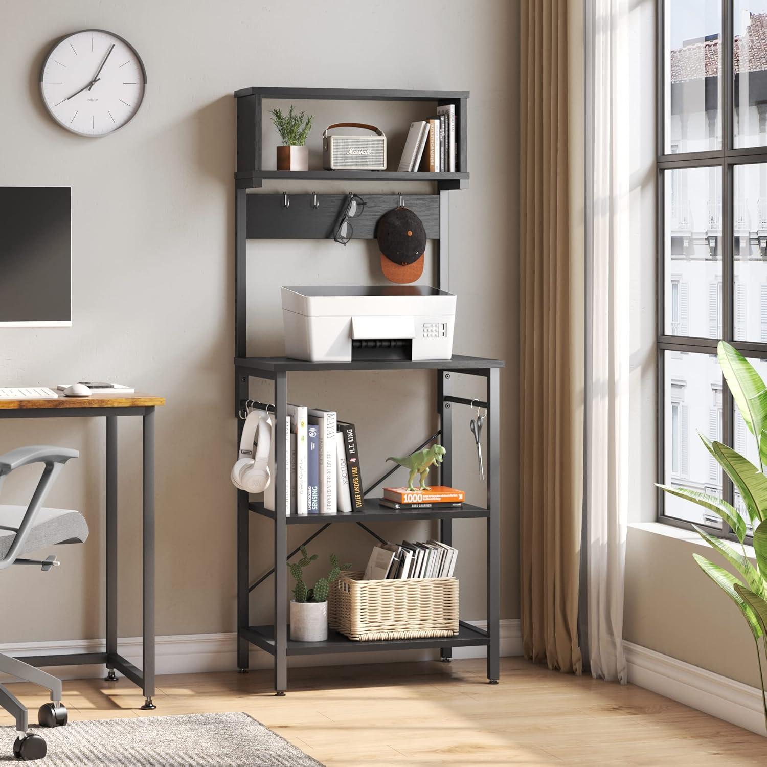 Bestier Kitchen Baker's Rack Microwave Oven Stand Kitchen Shelf with Hutch 8 Side Hooks Coffee Station Utility Storage Shelf for Kitchen Dining Room Living Room