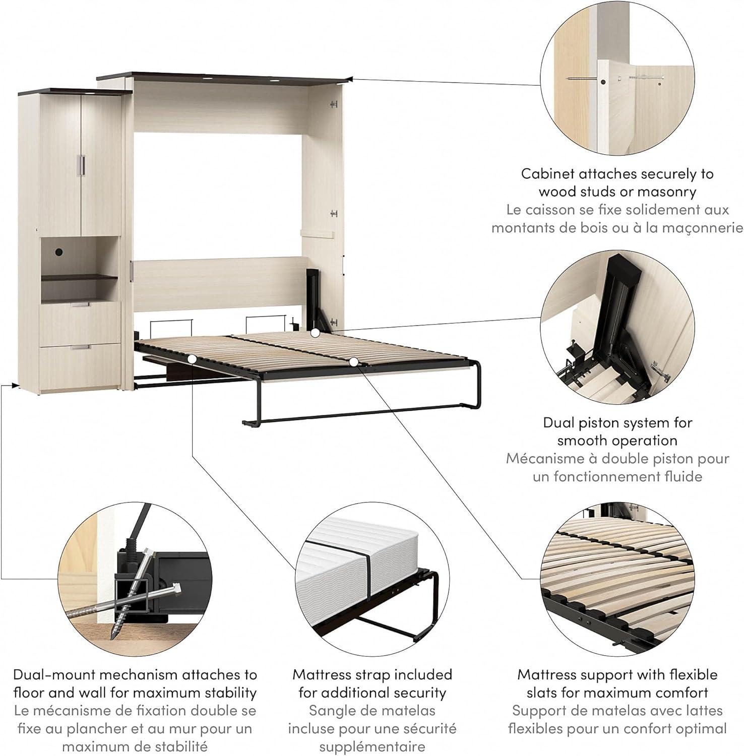Bestar Lumina 2 Piece Queen Storage Wall Bed Set in White Chocolate