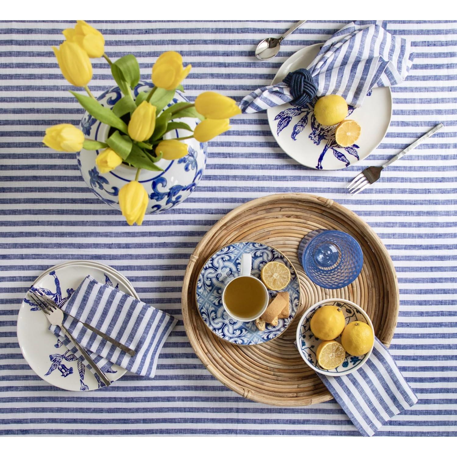 Solino Home Amalfi Stripe - 100% Pure Linen Tablecloth