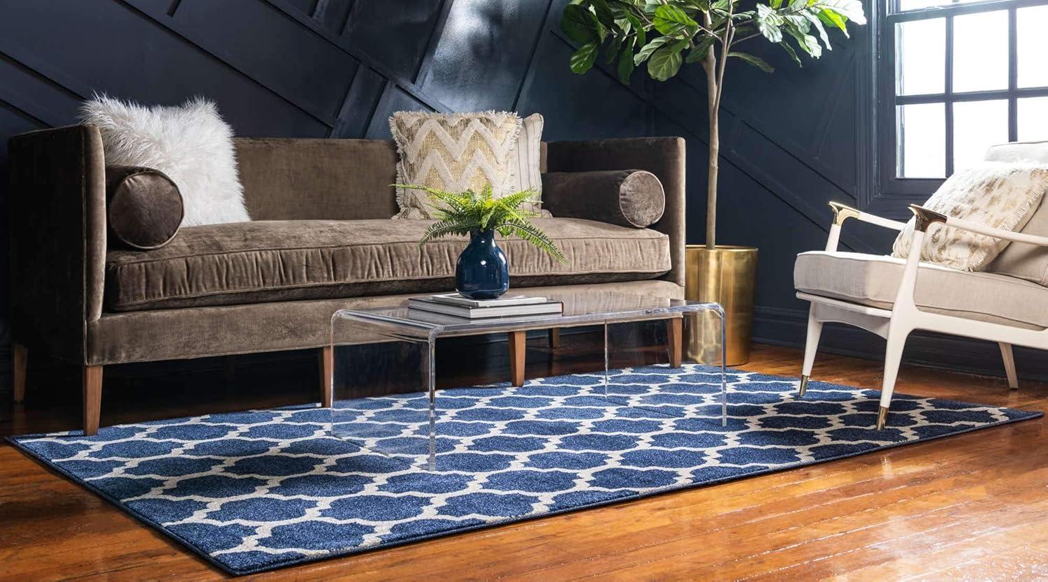 Unique Loom 4' 1 x 6' 1 Trellis Philadelphia Dark Blue Area Rug
