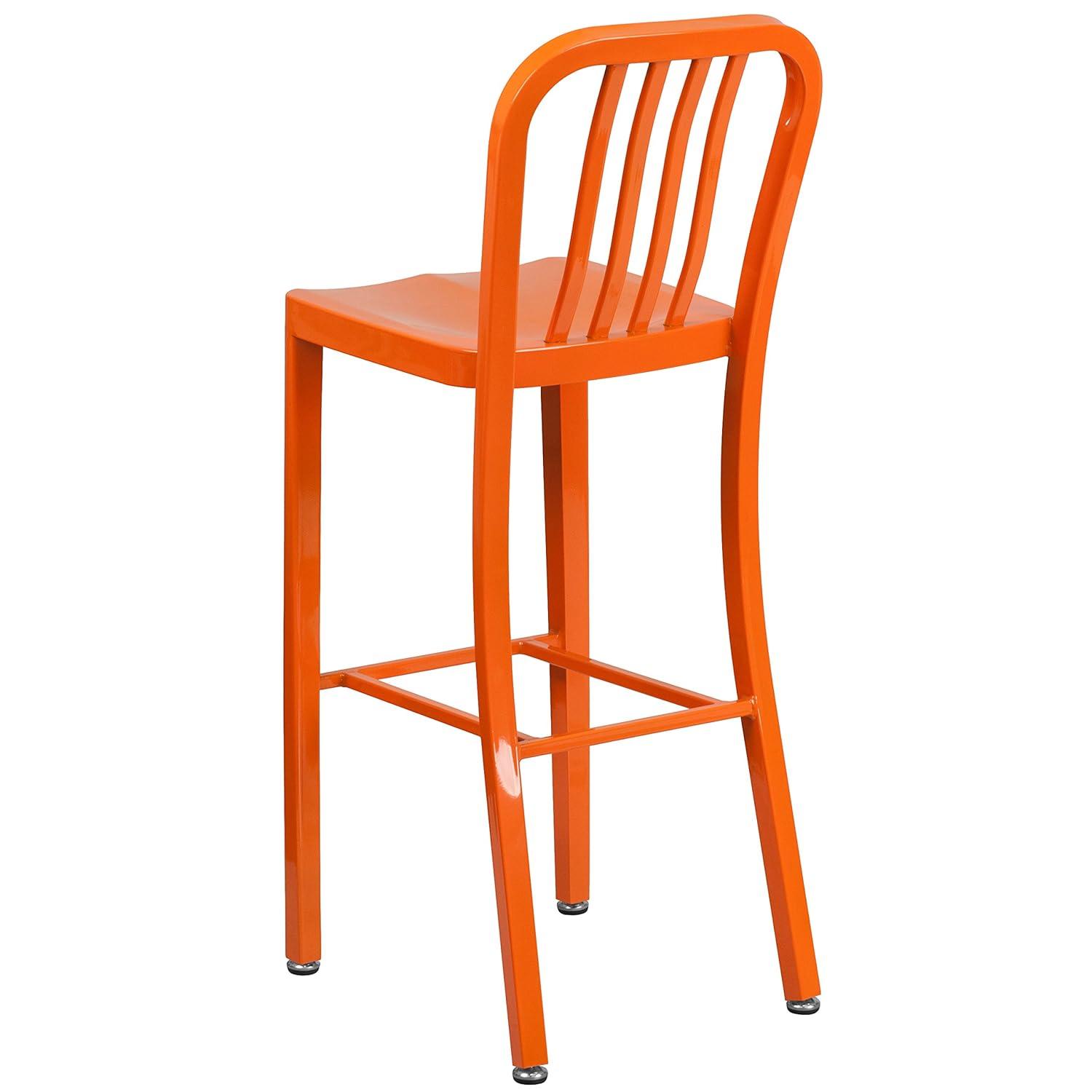 Flash Furniture Commercial Grade 30" High Orange Metal Indoor-Outdoor Barstool with Vertical Slat Back