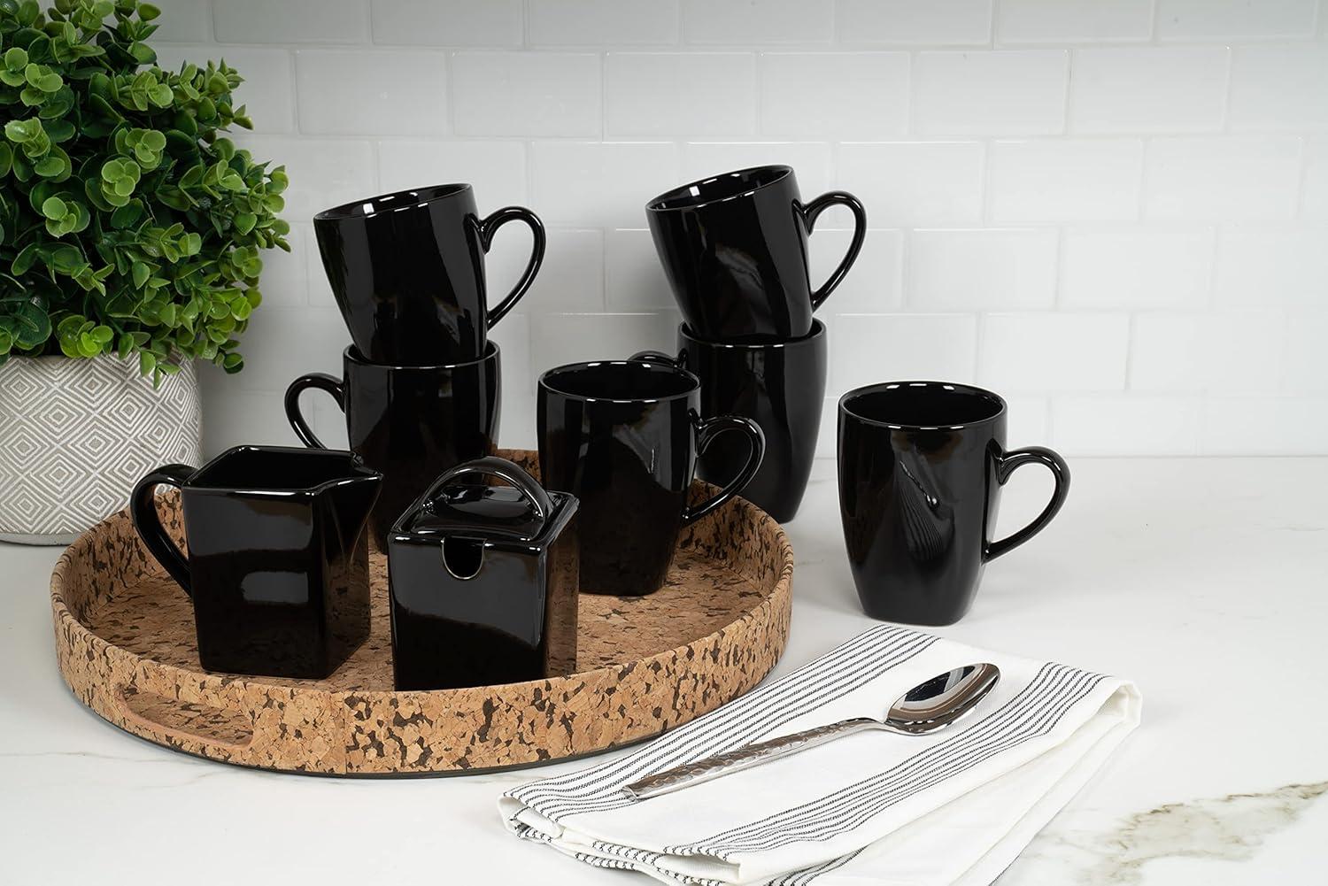 10 Strawberry Street Nova Square 40 Piece Stoneware Dinnerware Set, Black
