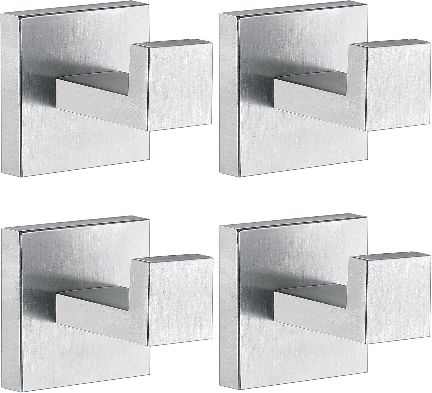 Stainless Steel Brushed Nickel Square J-Hook Towel Hooks, 4-Pack