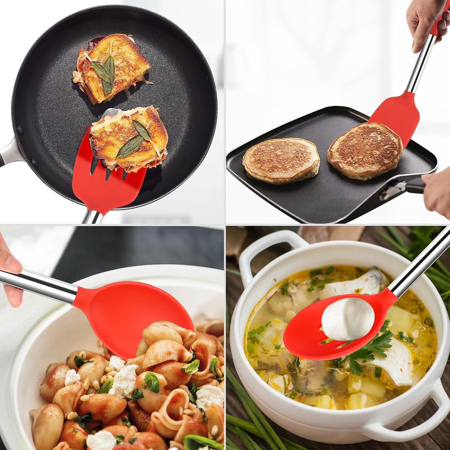 Premium Silicone and Steel Cooking Utensil Set, Red