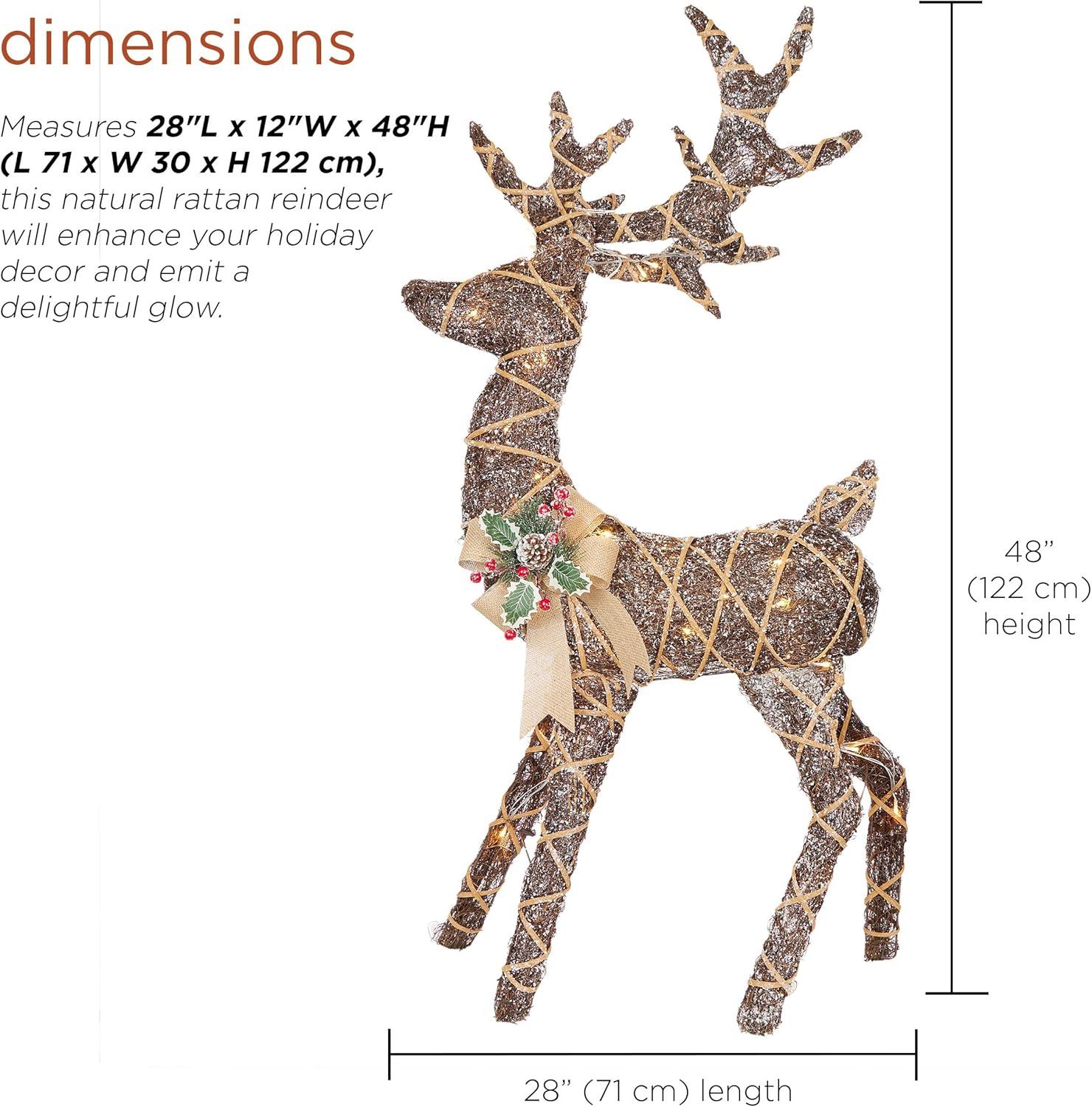 Twig with Natural Rattan Wrapped Reindeer and Warm White LED