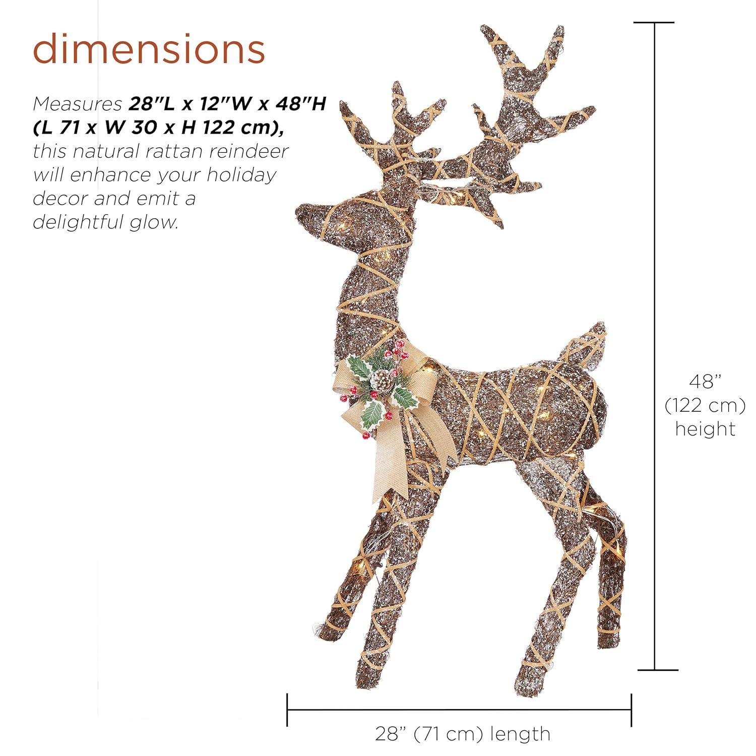 Alpine Corporation Twig with Natural Rattan Wrapped Reindeer and Warm White LED