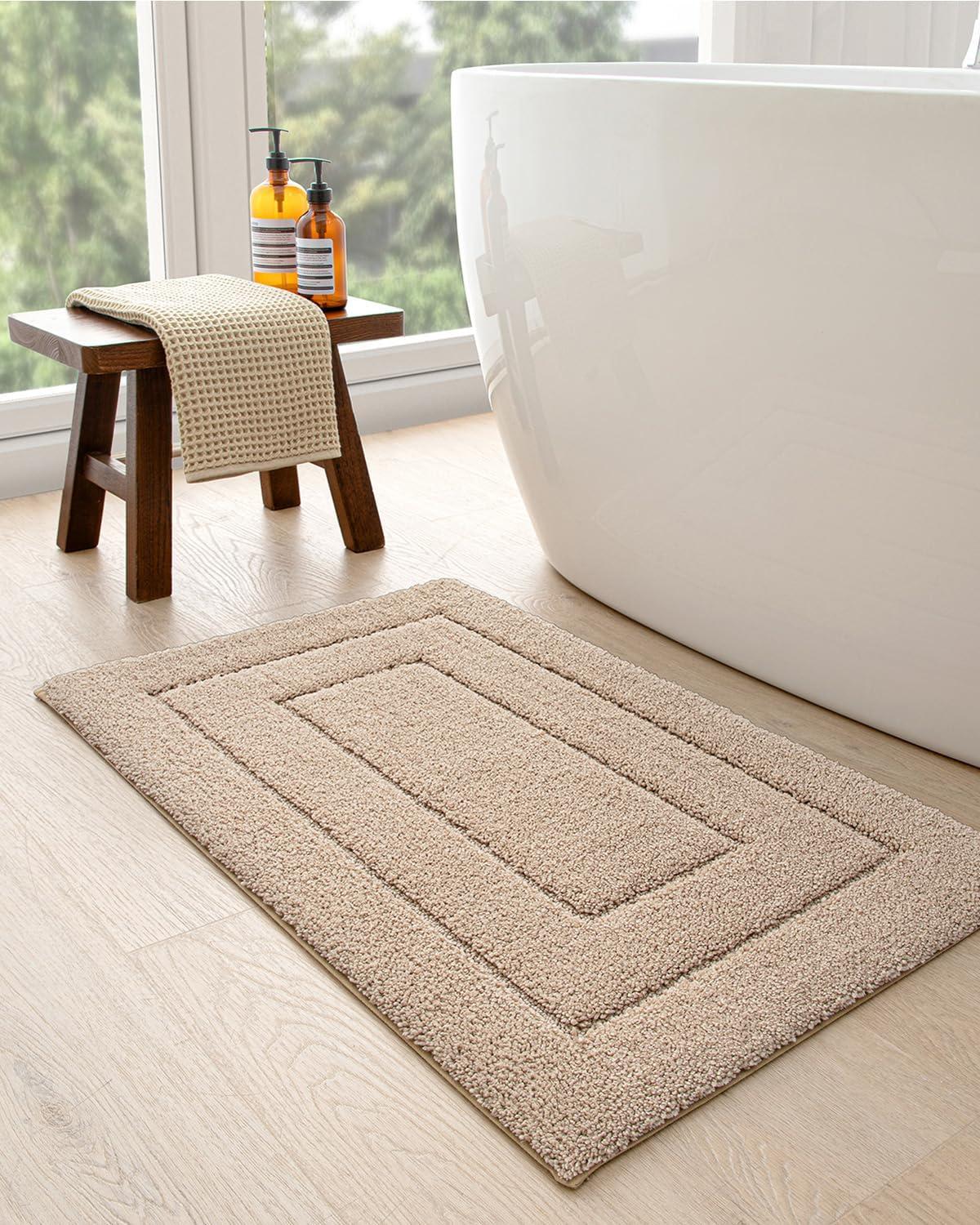 Smiry Microfiber Bathroom Rugs, 16"x24" Soft and Absorbent Bath Rugs, Non-Slip Machine Wash bath mats, Beige