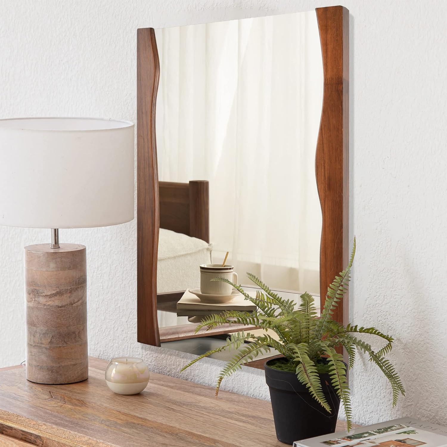 Rectangular Brown Wood Wall Mount Mirror with Live Edge Frame