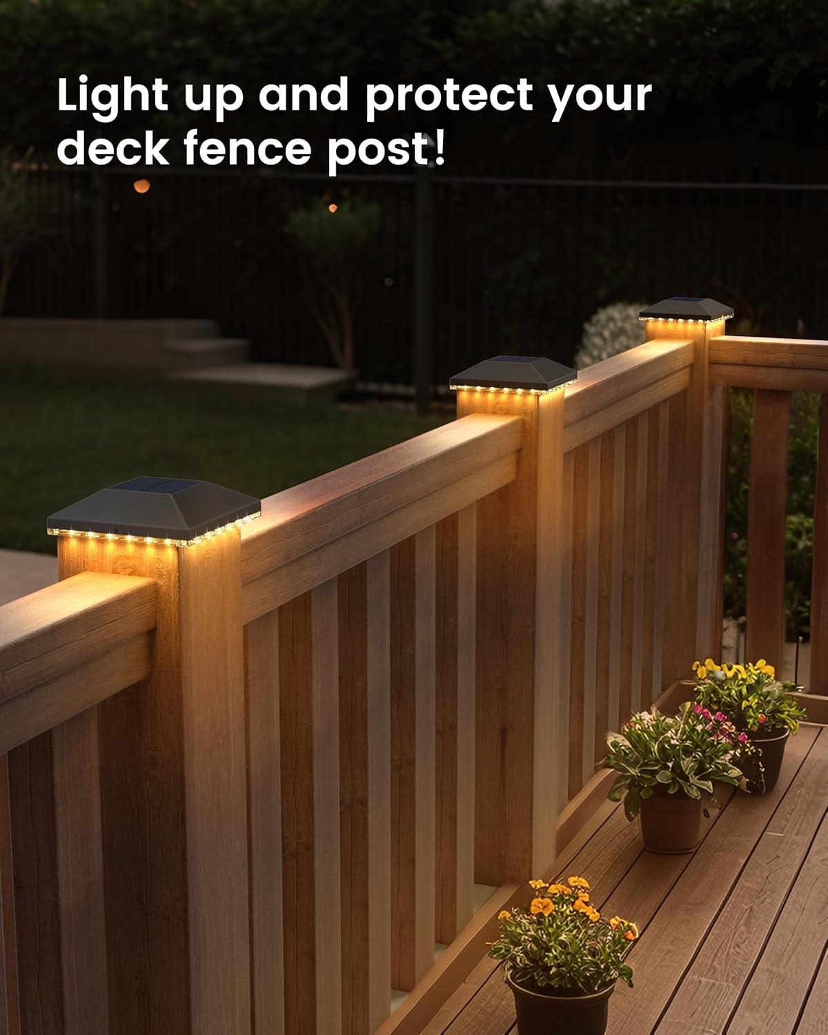 VOLISUN 4x4 Solar Fence - Post Lights Outdoor Waterproof 12pack, Deck Cap Light for 4x4 Wooden/4x4 Vinyl,Black Solar Fence Post Cap Light for Garden/Patio/Porch