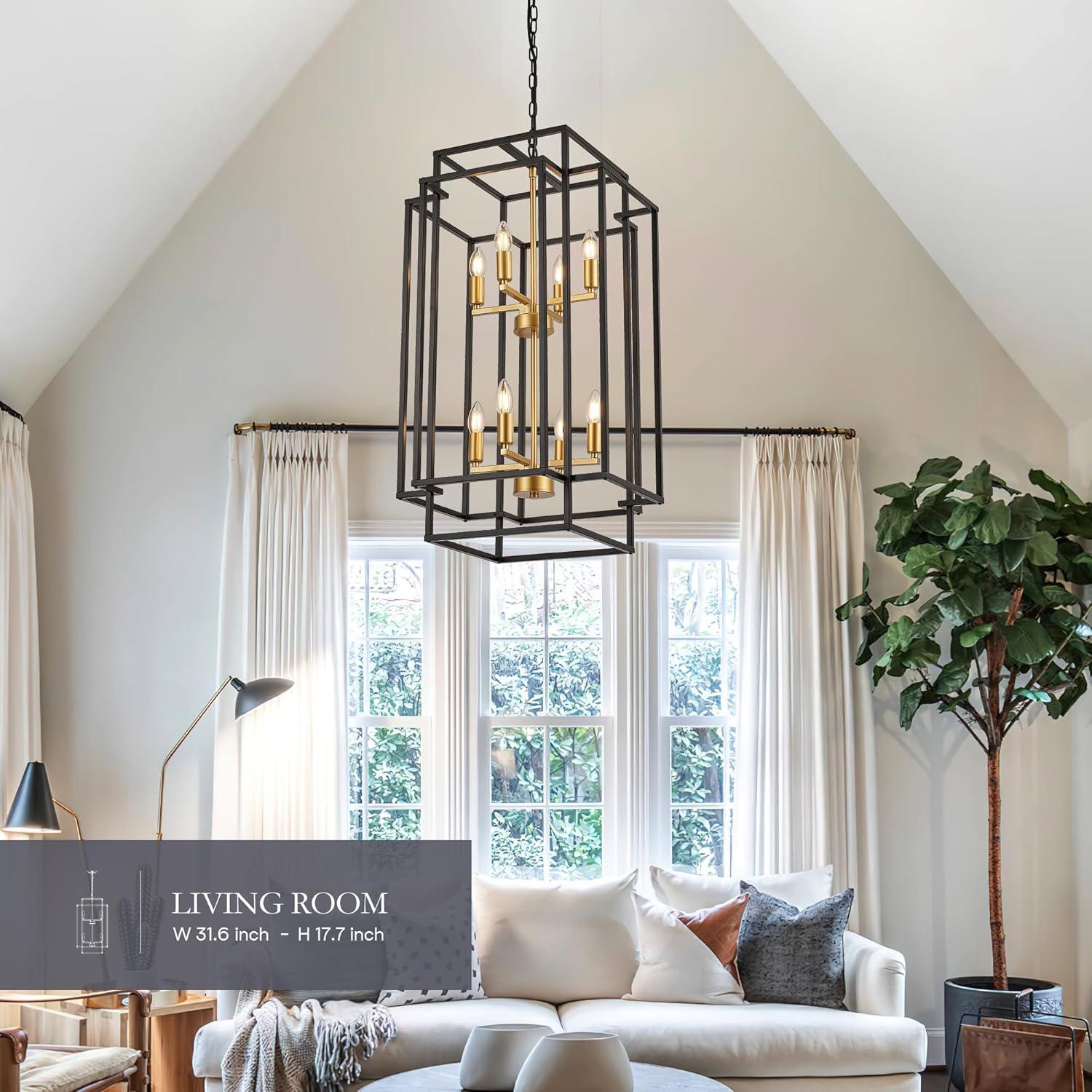 Magic Home Industrial Traditional Vantage 12/8/4 - Light Lantern Rectangle 3-Tier 2-Tier 1-Tier Chandelier Ceiling Mount E12 Adjustable Hanging Height Black