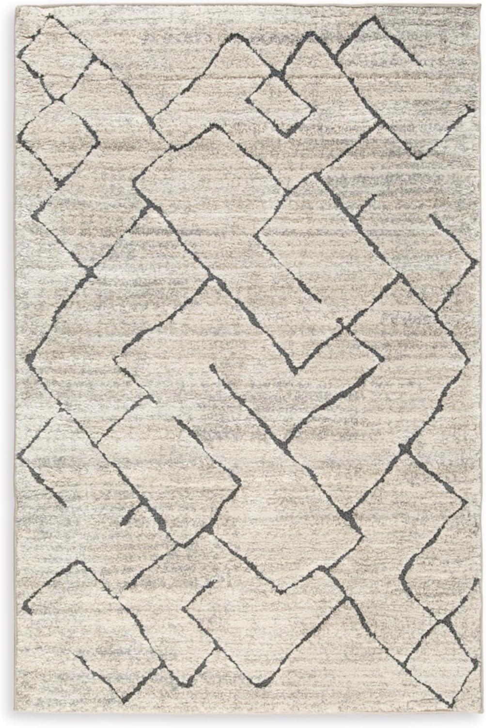 Gray and Cream Abstract 8' x 10' Synthetic Area Rug