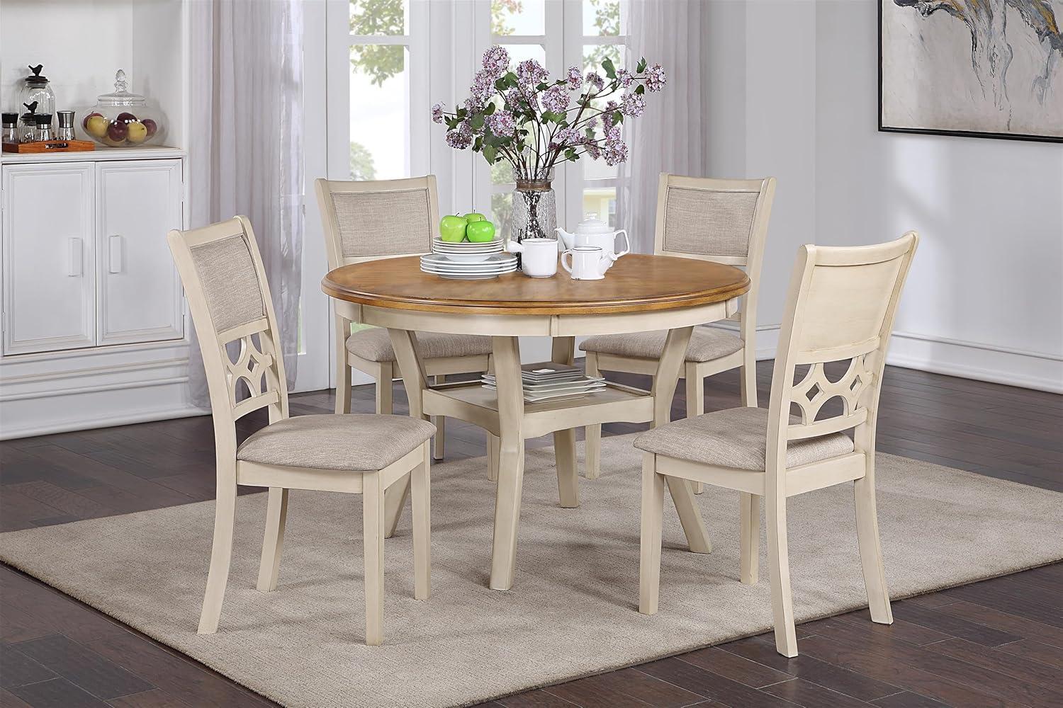 New Classic Furniture Mitchell Solid Wood 5Pc Dining Set in White/Brown Bisque