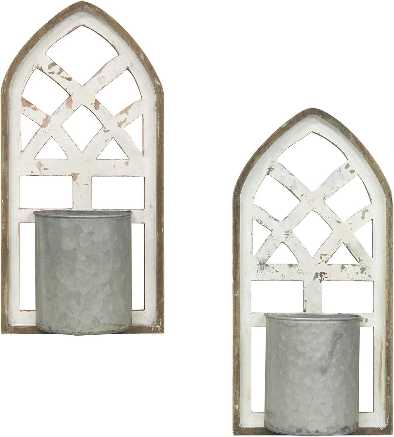 Architectural Arch Wall Planter with Galvanized Metal Container, Set of 2