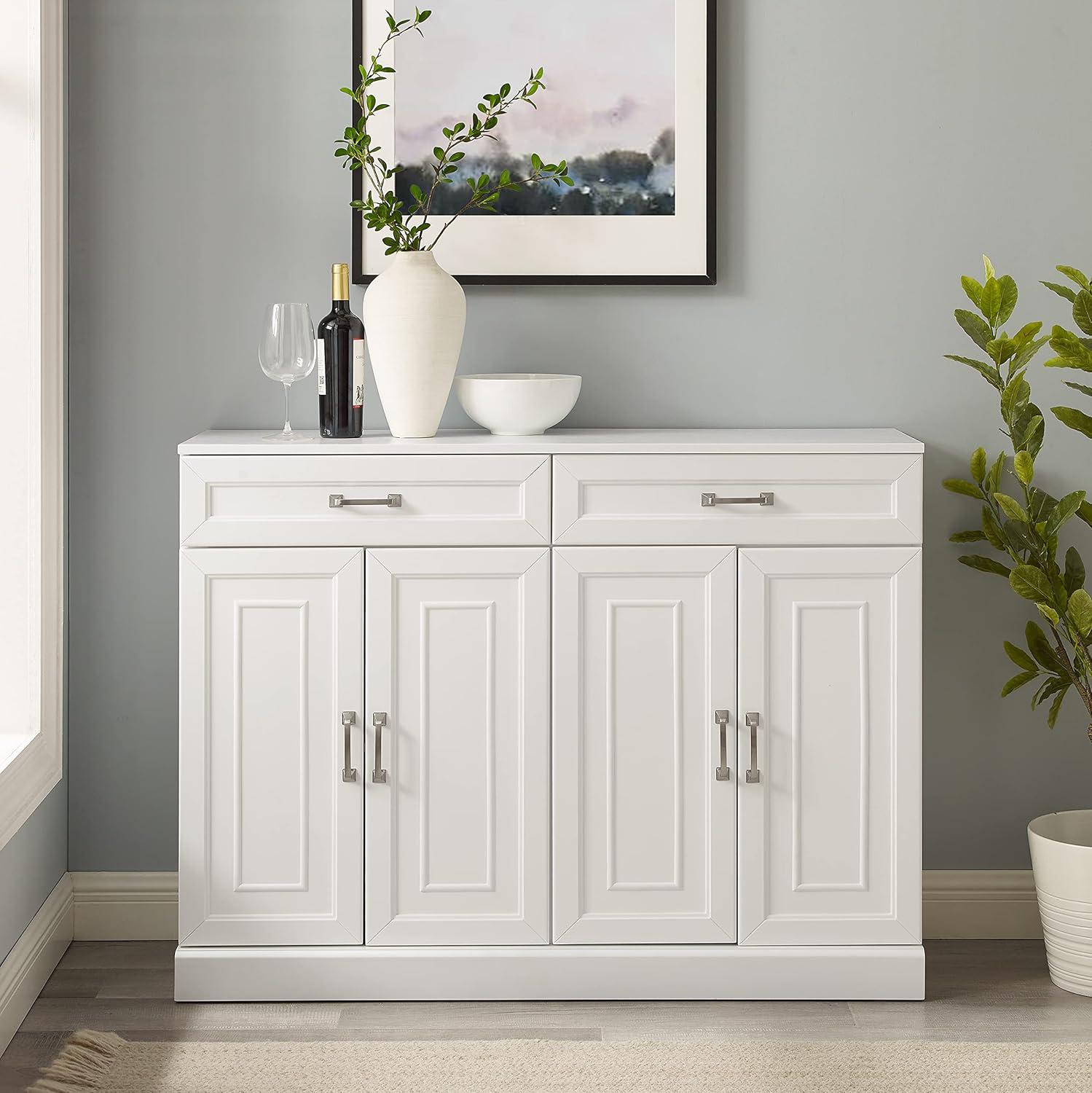 Stanton Sideboard White - Crosley: Adjustable Shelves, 2 Drawers, Traditional Farmhouse Design