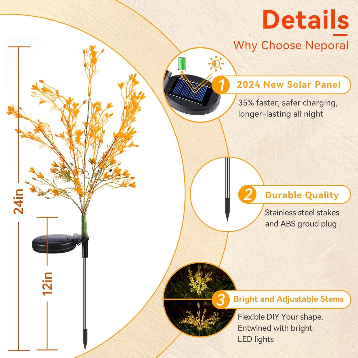 Golden Solar Powered Outdoor LED Flower Garden Lights