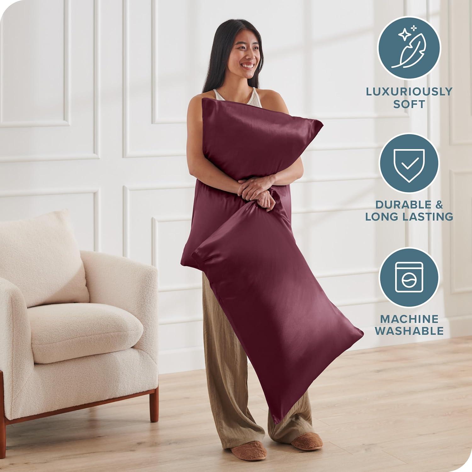 2 Pcs Standard - Envelope Burgundy Satin Pillowcase Set by Bare Home