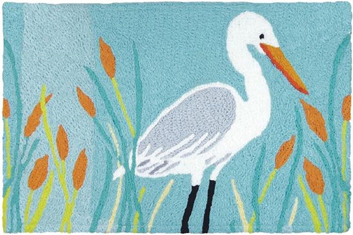 Coastal Blue and Gray Egret Rectangular Accent Rug