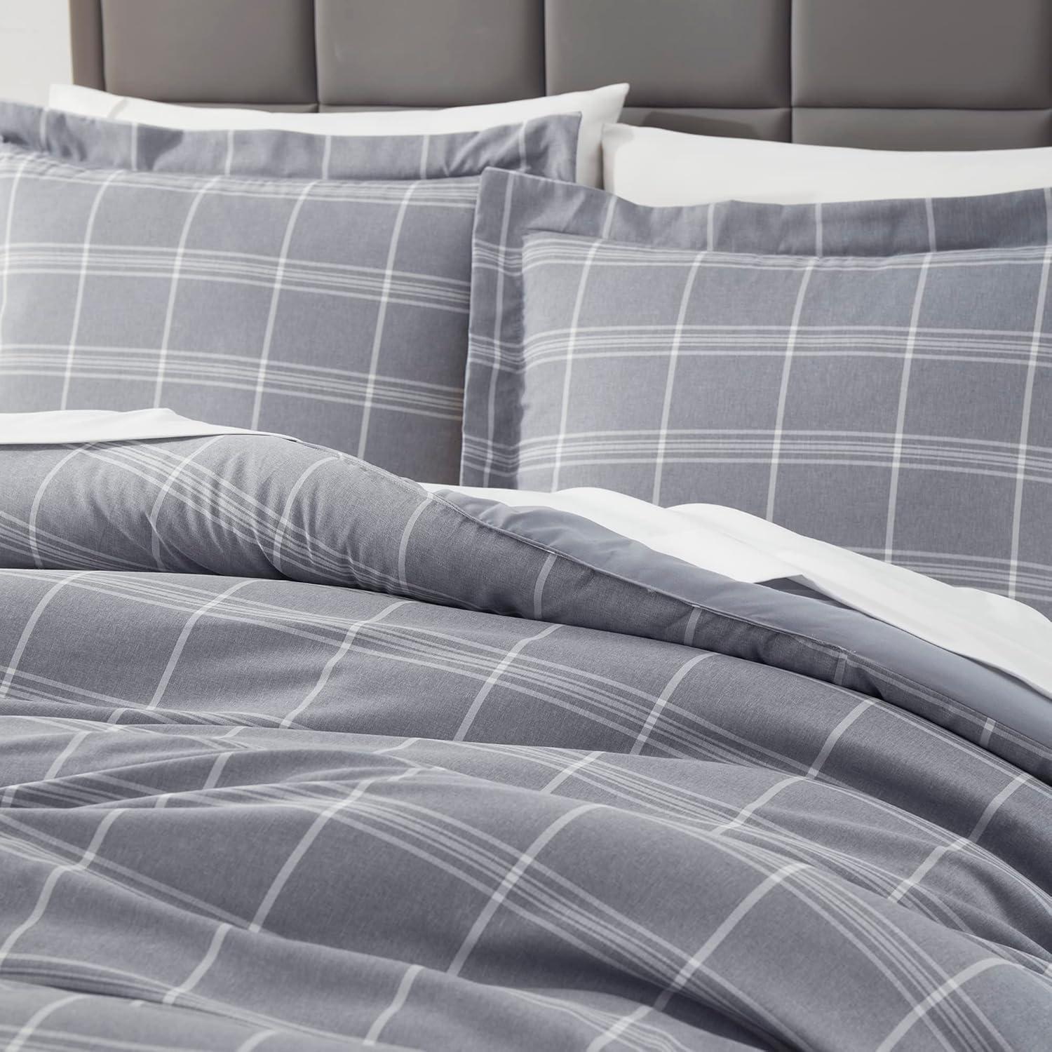 Sweet Home Collection Chambray Weave Plaid Bed in a Bag Comforter & Sheet Set Gray Twin