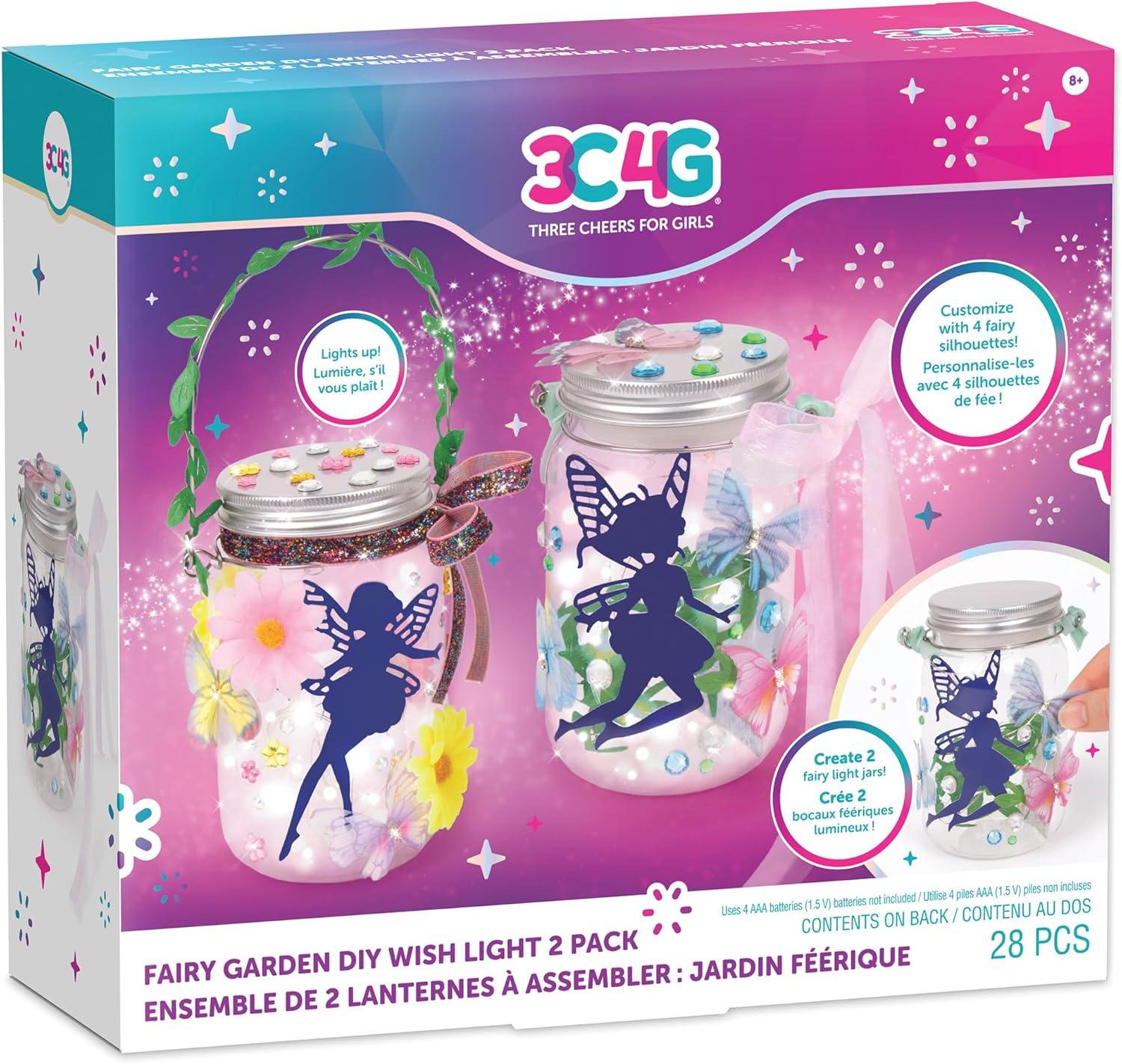 3C4G: Fairy Garden DIY Wish Light - Create 2 Fairy Light Jars, Customize w/ 4 Fairy Silhouettes, Lights Up, Tweens, Girls & Kids Ages 8+, Three Cheers For Girls