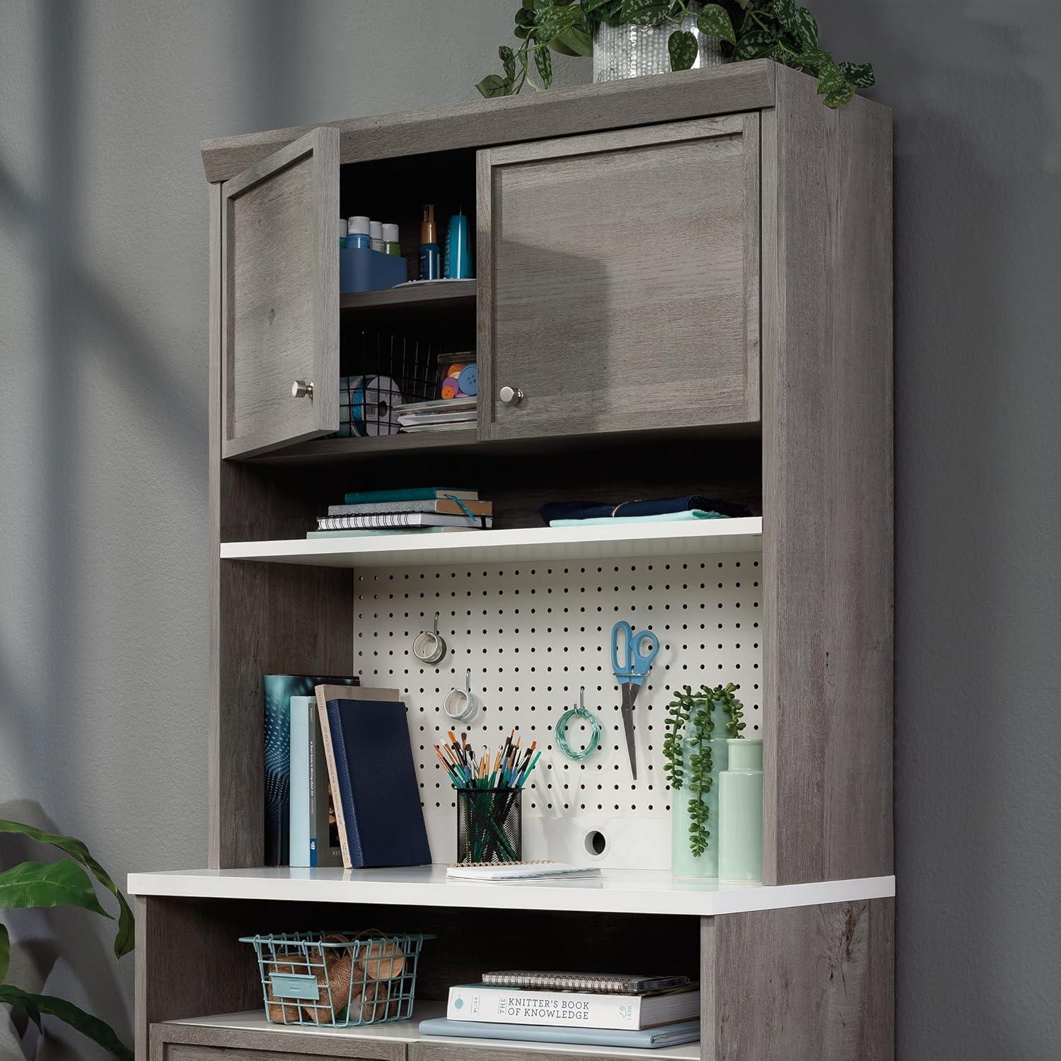 Mystic Oak and White Craft Storage Hutch with Adjustable Shelf