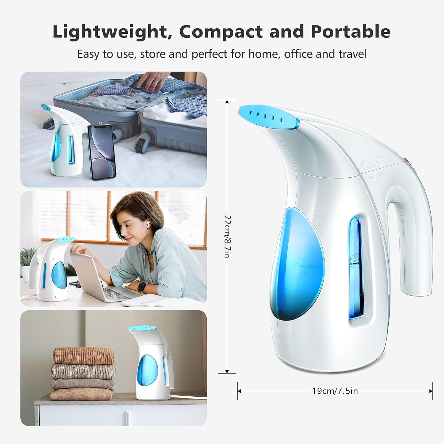 HiLIFE Steamer for Clothes, Portable Handheld Design, 240ml Big Capacity, 700W, Strong Penetrating Steam, Removes Wrinkle, for Home, Office and Travel(ONLY FOR 120V)(Maya Blue)