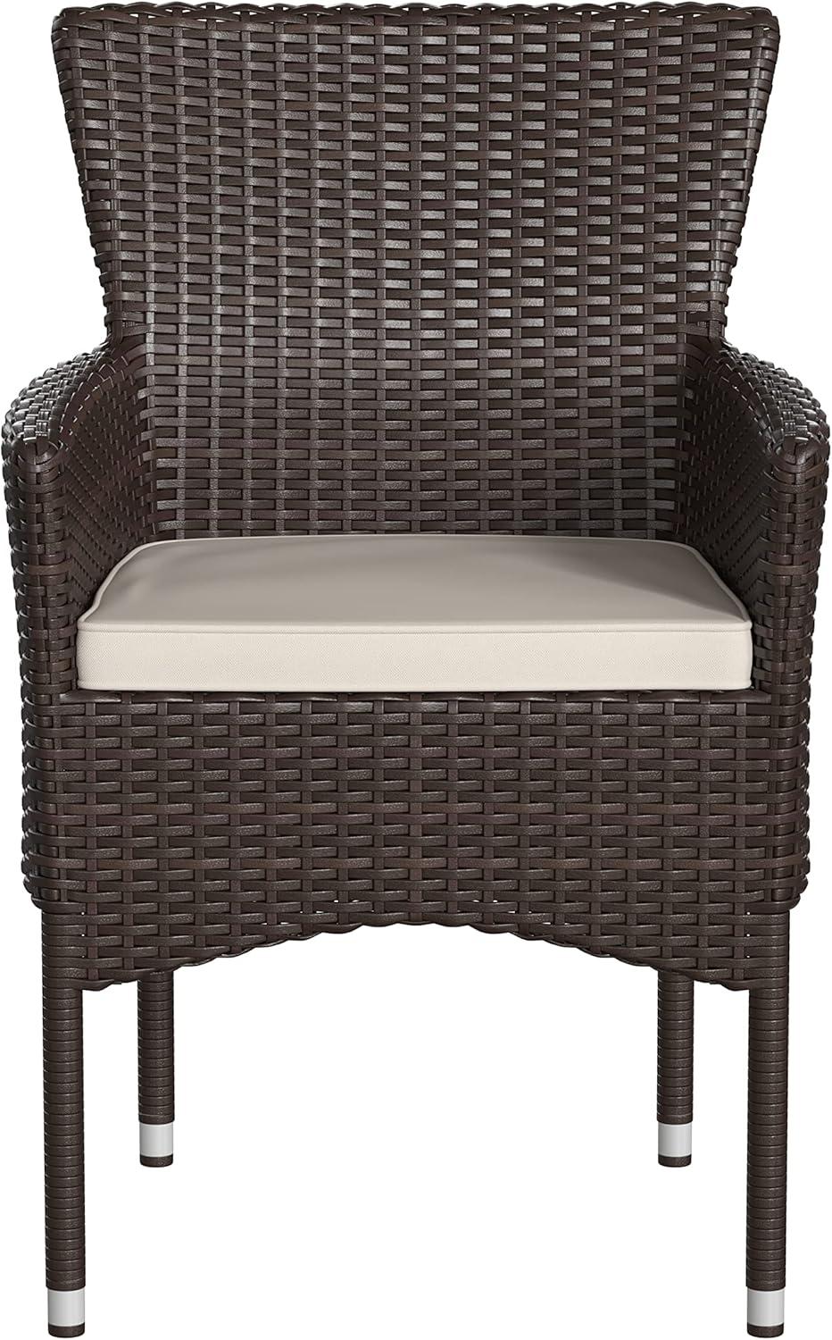 Flash Furniture Maxim Modern Espresso Wicker Patio Armchairs for Deck or Backyard, Fade and Weather-Resistant Frames and Cream Cushions-Set of 2