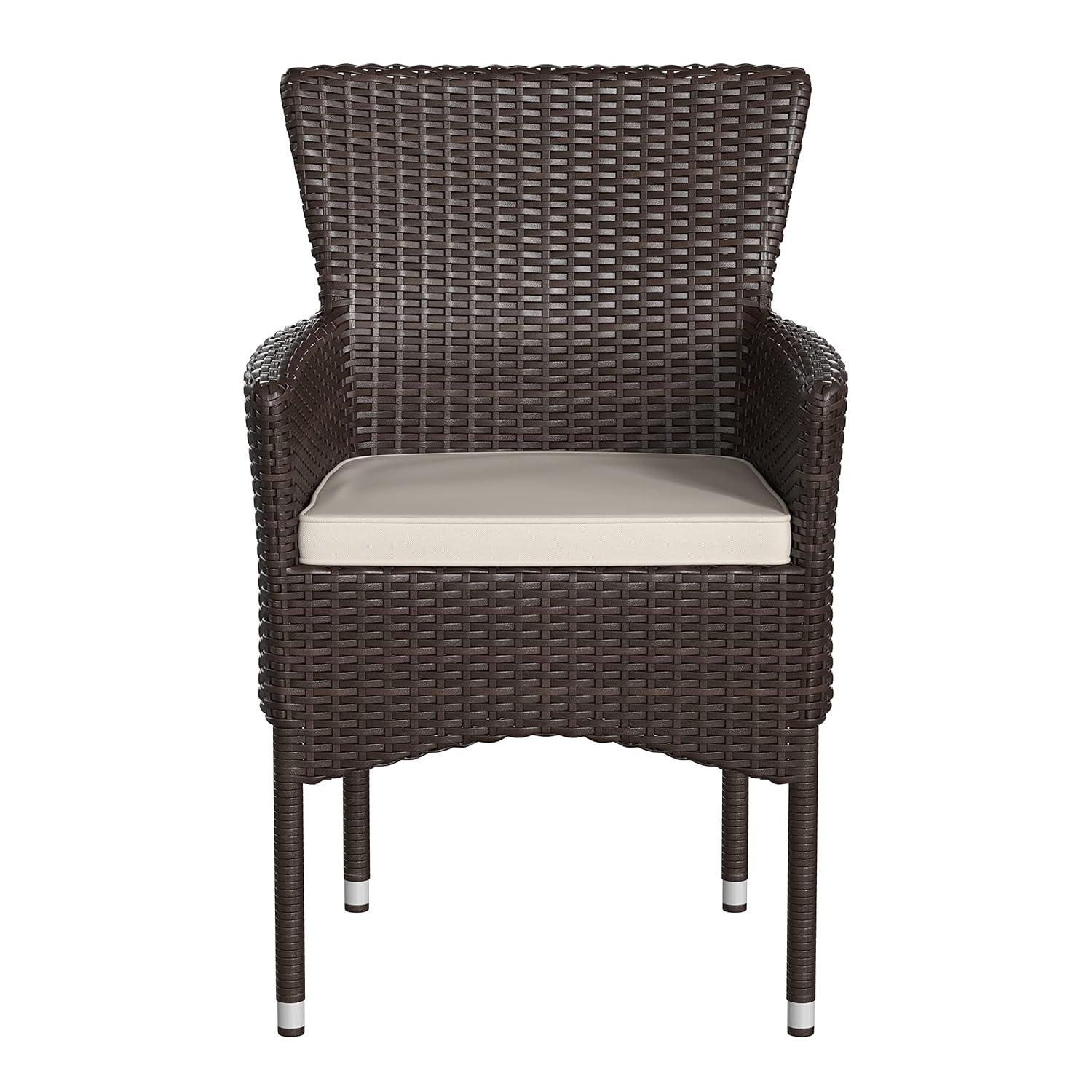 Flash Furniture Maxim Modern Espresso Wicker Patio Armchairs for Deck or Backyard, Fade and Weather-Resistant Frames and Cream Cushions-Set of 2