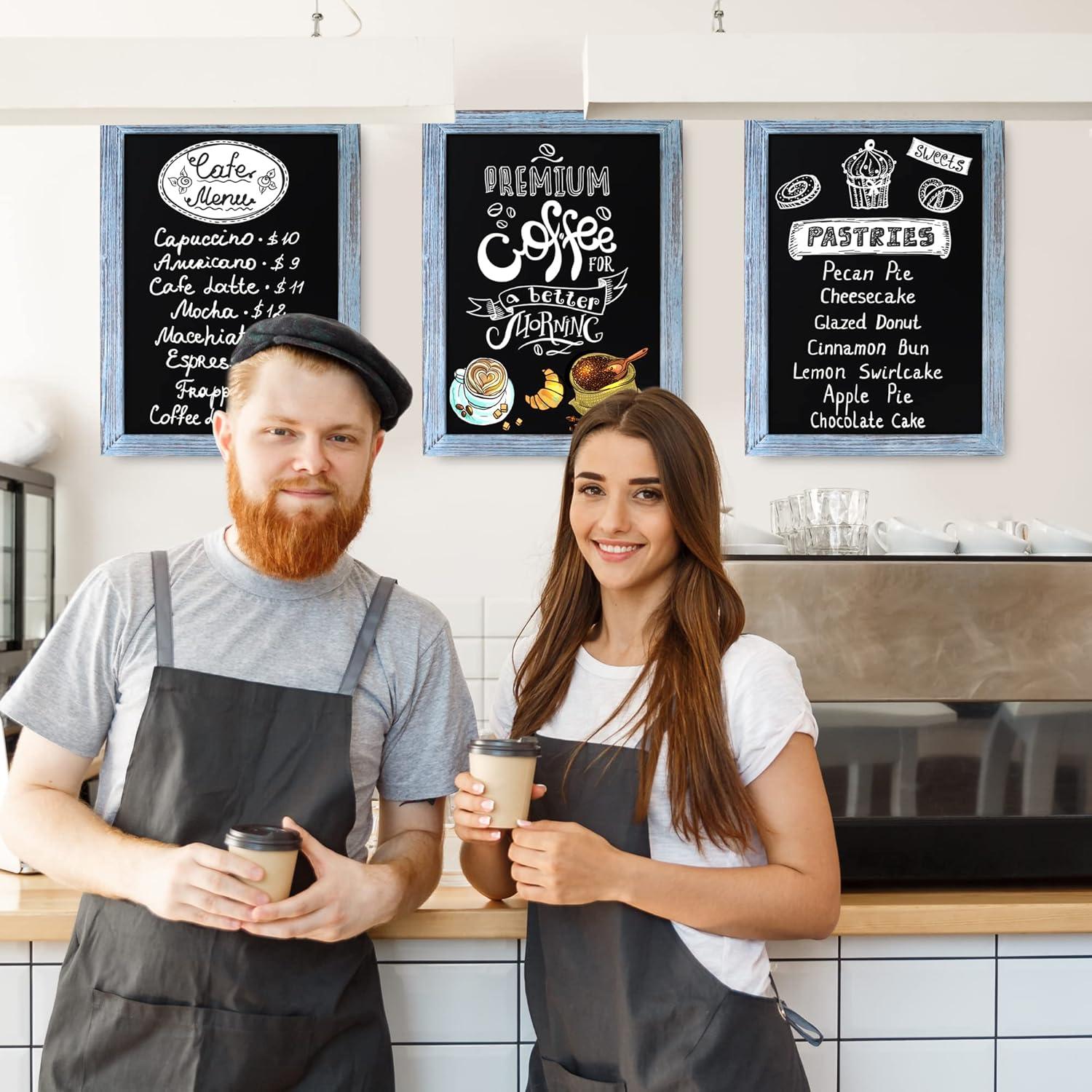 HBCY Creations Rustic Blue Magnetic Wall Chalkboard, 18" x 24", Framed Decorative Chalkboard with Eraser - For Kitchen, Weddings, Restaurant Menus and More!