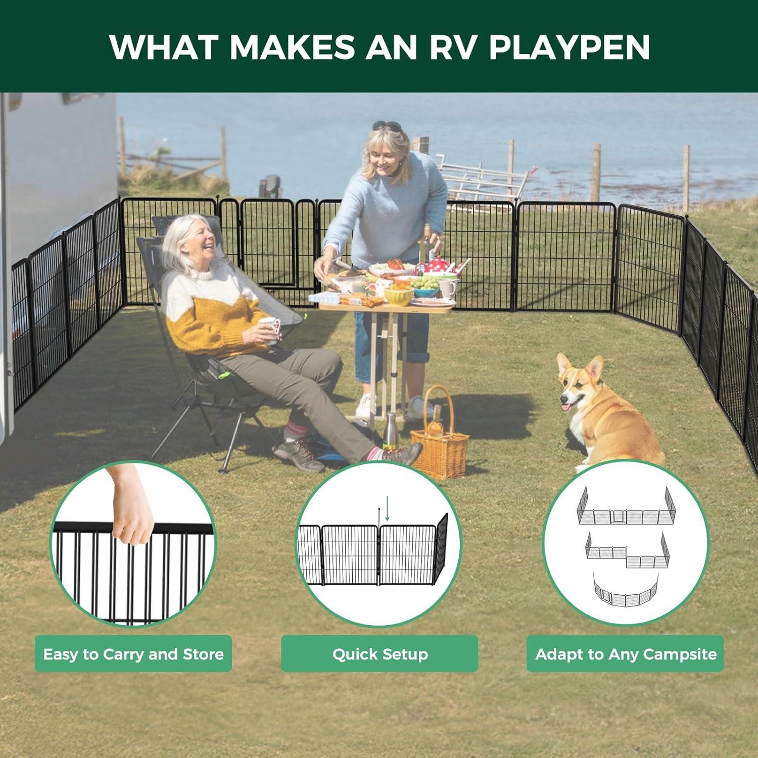 FXW Rollick Dog Playpen Outdoor, 16 Panels 40" Height Dog Fence Exercise Pen with Doors for Large/Medium/Small Dogs, Pet Puppy Playpen for RV, Camping, Yard