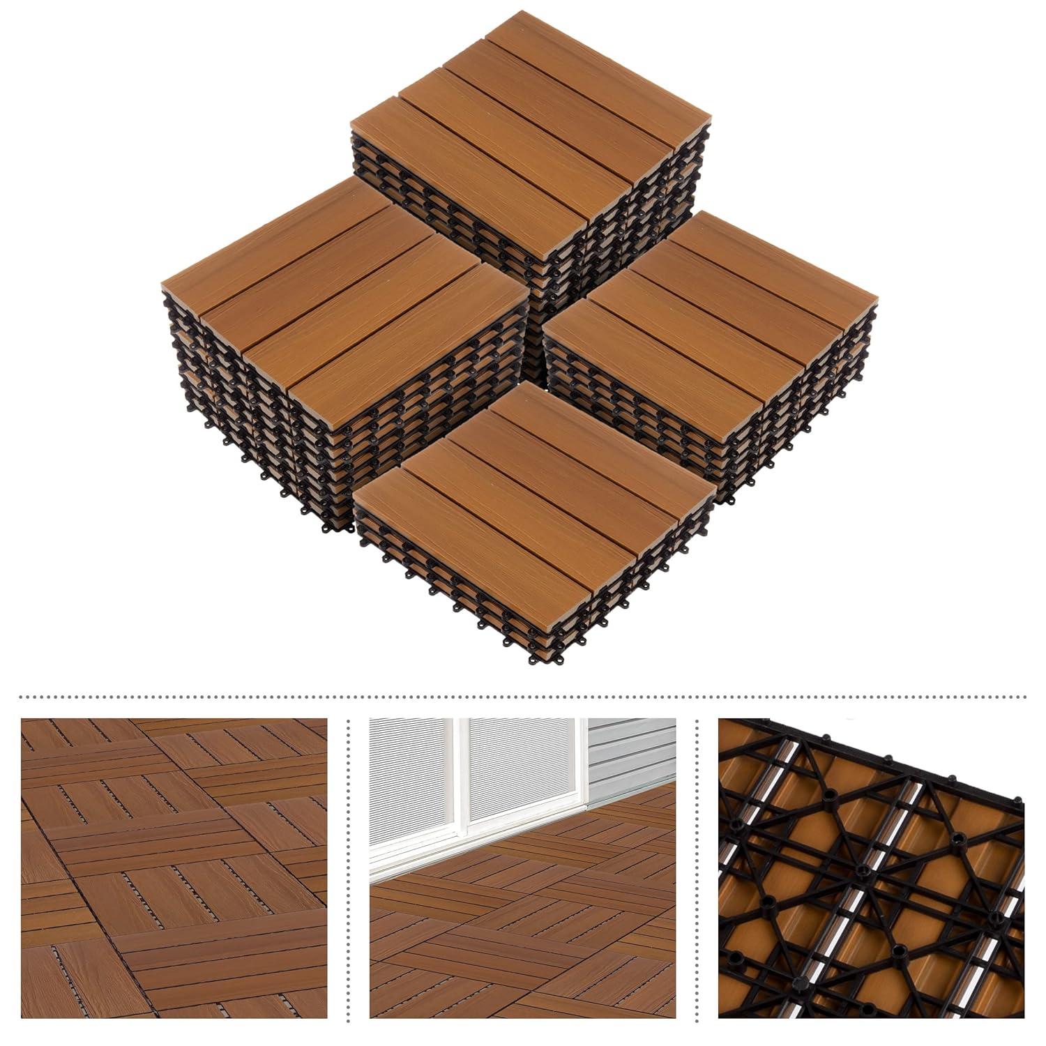 Pure Garden 11.63" x 11.63" Interlocking Deck Tile - Patio Tiles (Set of 30)