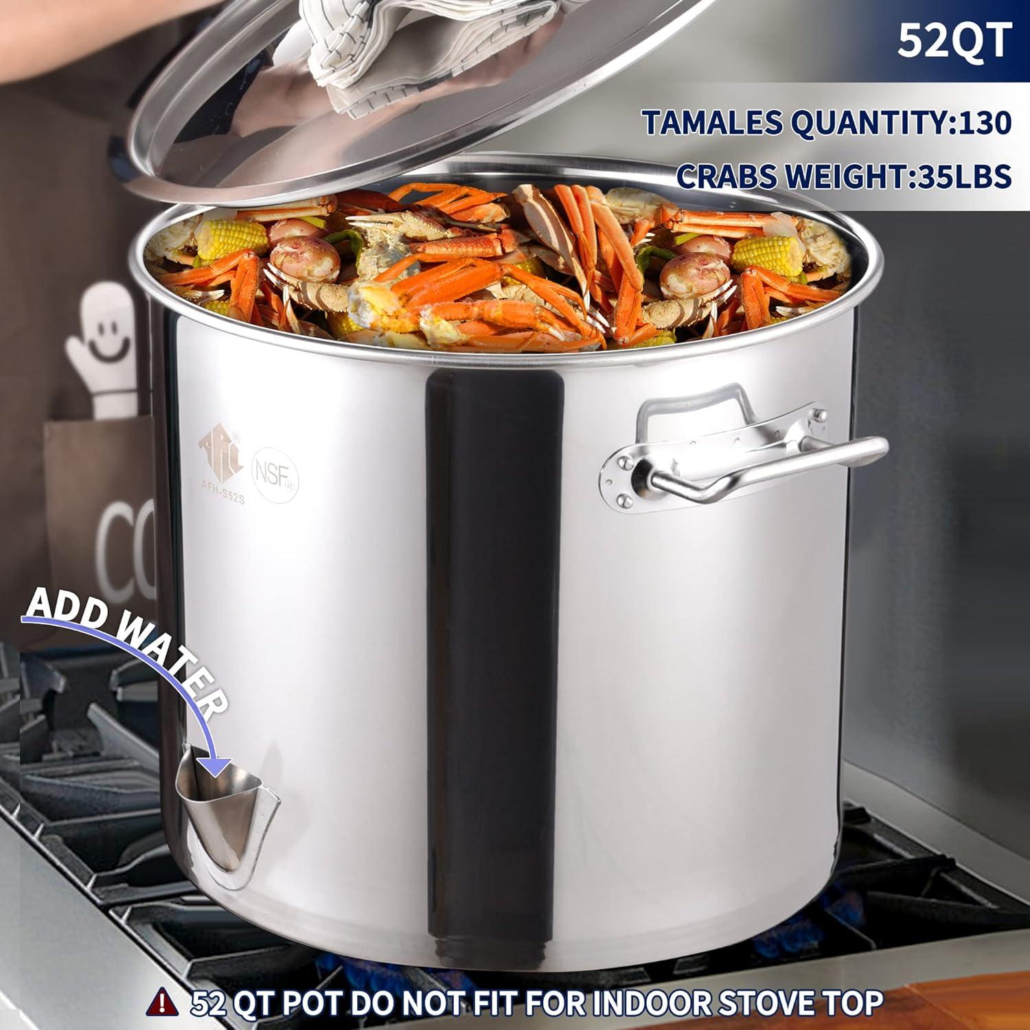 ARC USA Three in One 13 Gallon 52QT Stainless Steel Stock Pot Tamale Steamer with Lid & Steamer Rach