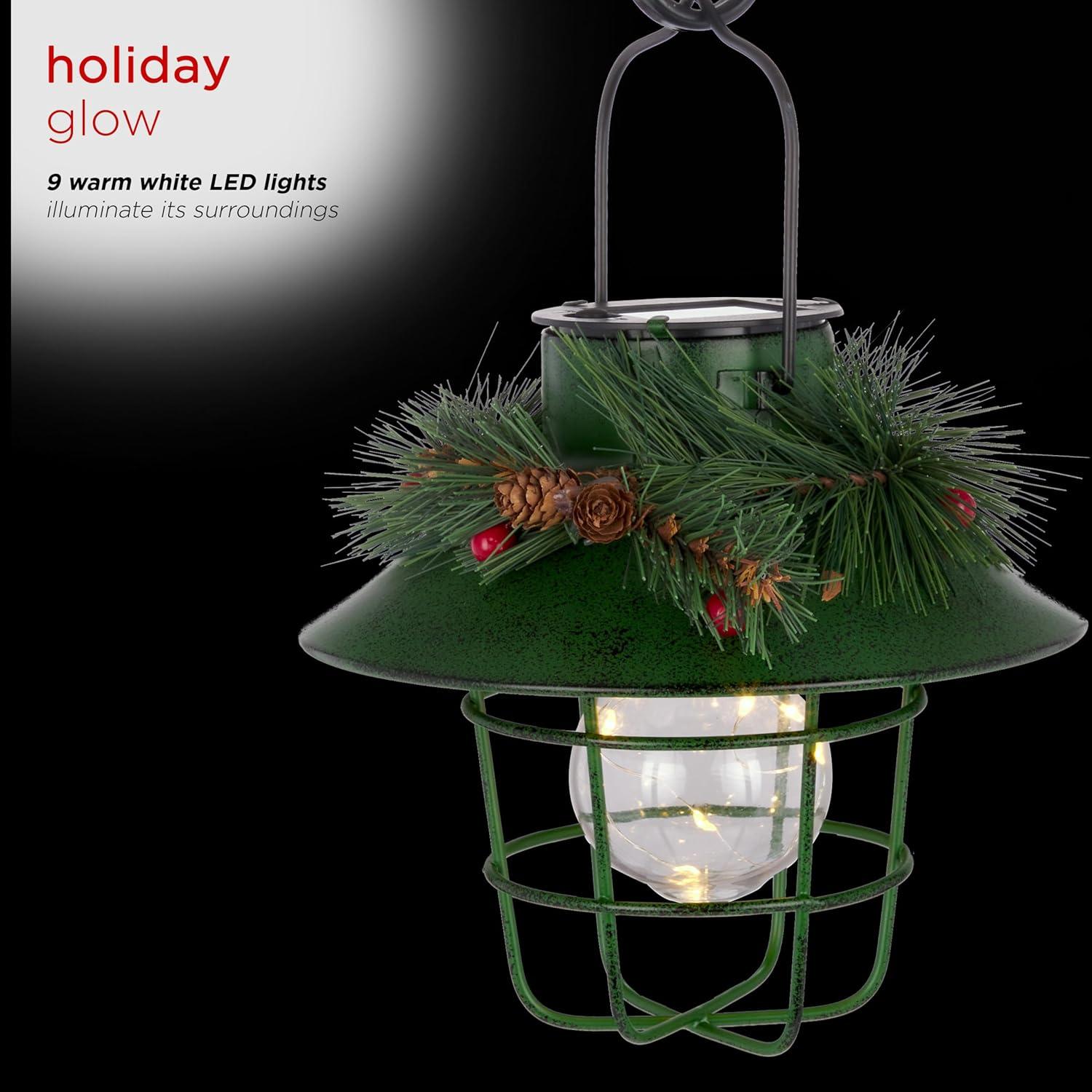 Alpine Corporation 9" x 36" Metal Holiday Lantern with Shepherd's Hook, Green