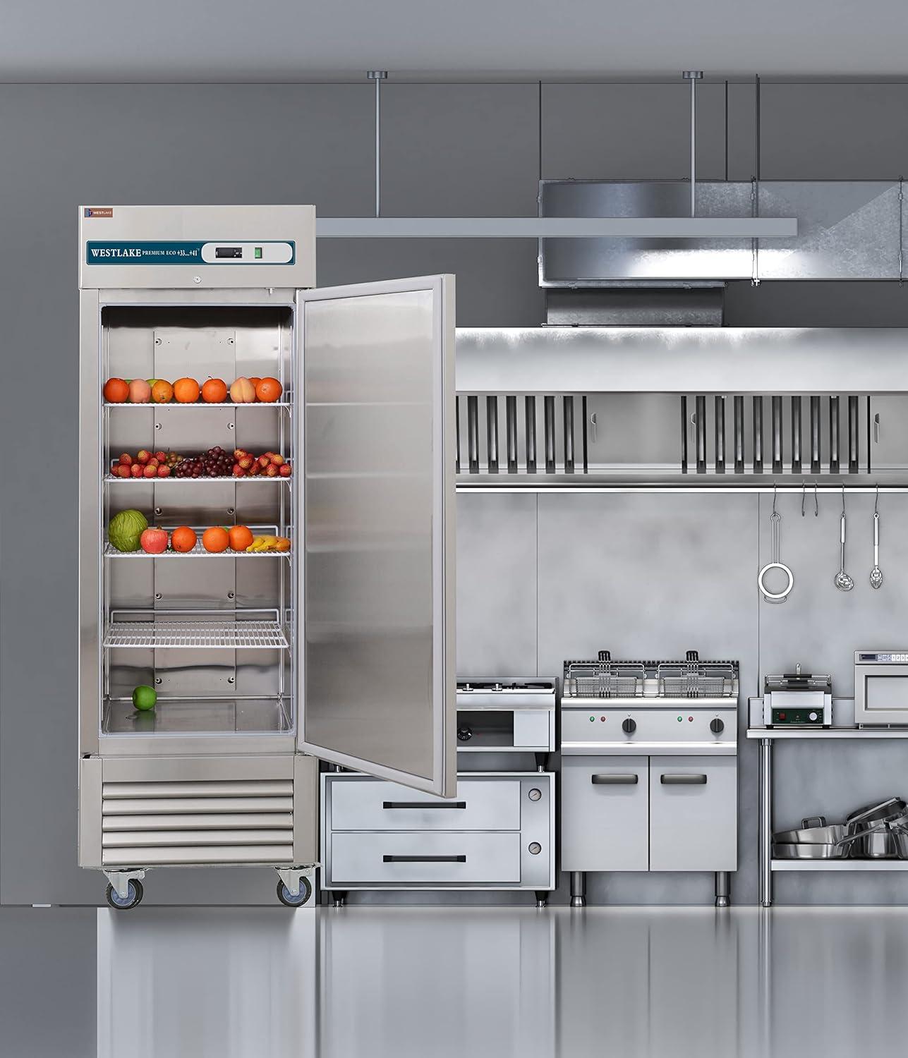 WESTLAKE 27" W Commercial Refrigerator Stainless Steel Reach in Solid Single Door Upright Fan Cooling 23 Cu.ft Cooler for Restuarant, Bar, Shop, etc