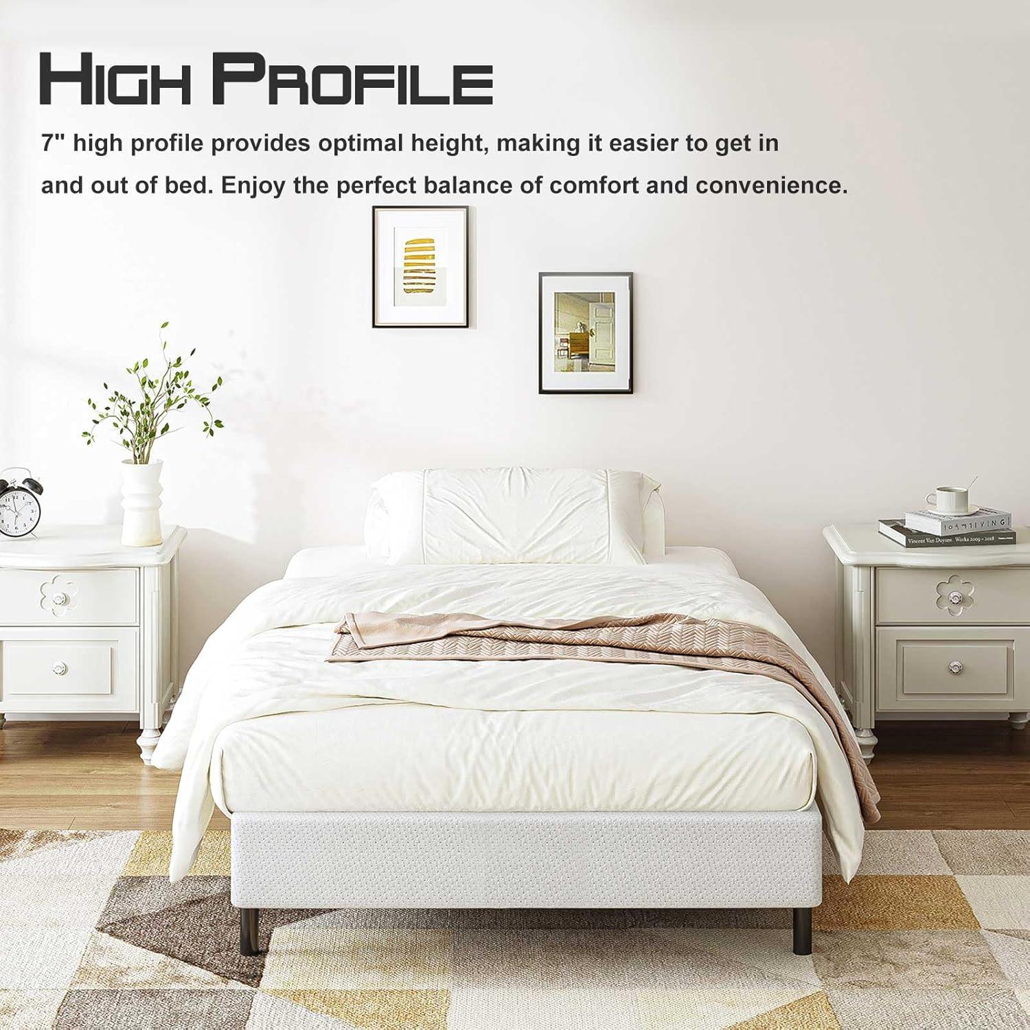 7 in. H Twin Box Spring, Heavy-Duty Metal Structure with Fabric Cover, Easy Assembly, Mattress Foundation