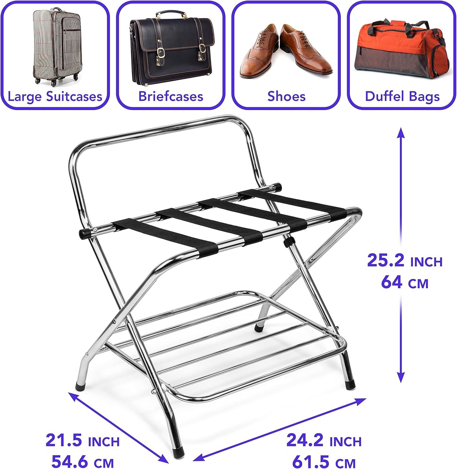 Chrome Foldable Double Rack Luggage Stand with Nylon Straps