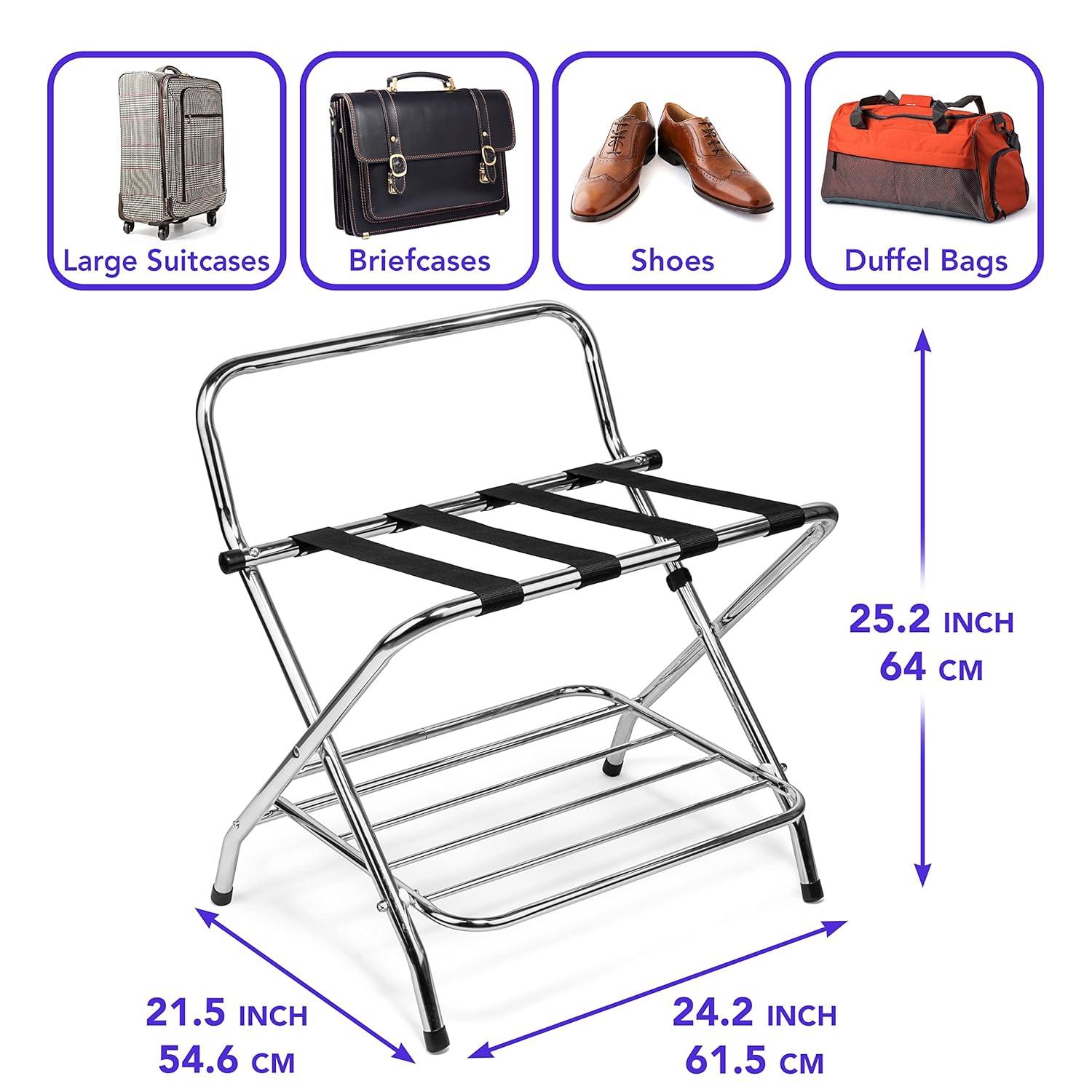 Chrome Foldable Metal Luggage Rack with Bent Legs