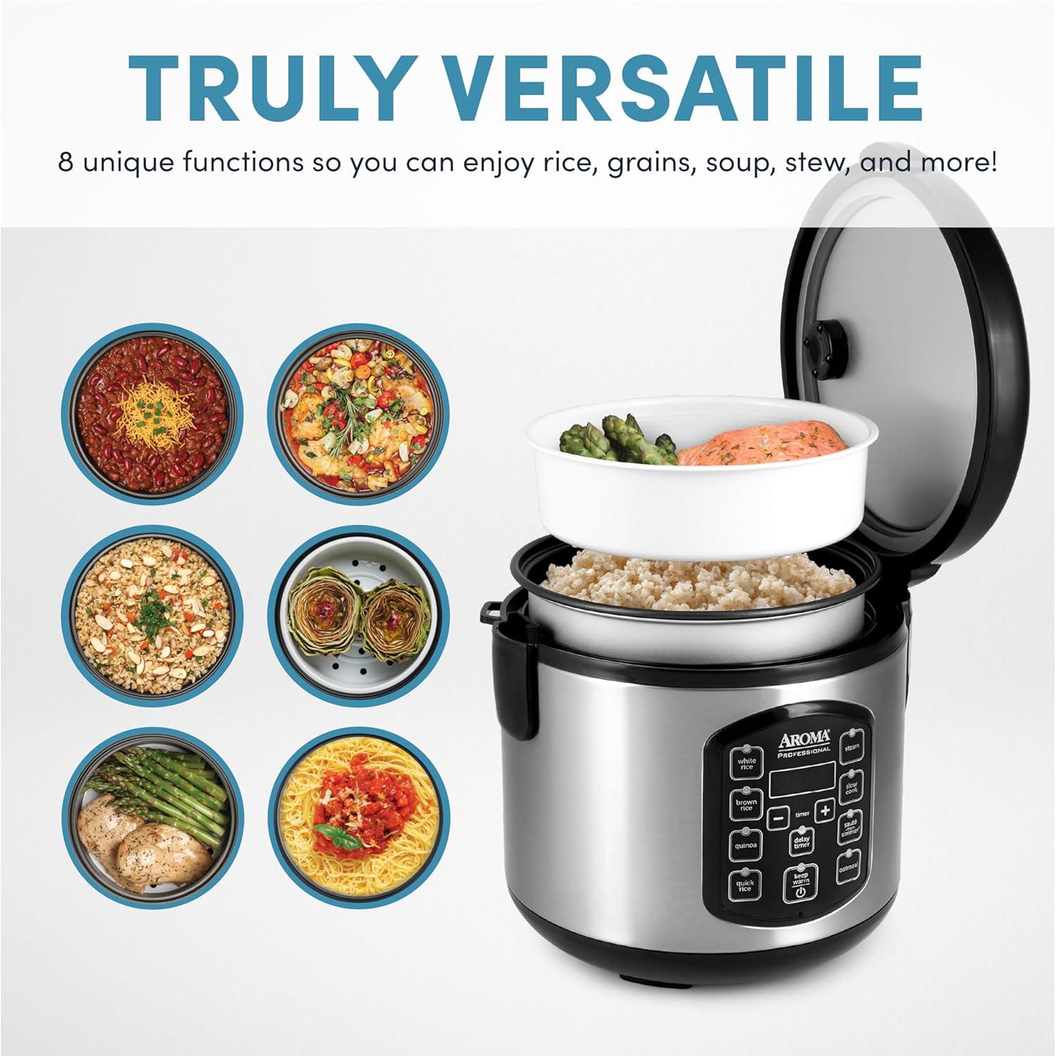 Aroma AROMA Professional Digital Rice Cooker, Multicooker, 4-Cup (Uncooked) / 8-Cup (Cooked), 2 Qt, Stainless Steel Exterior