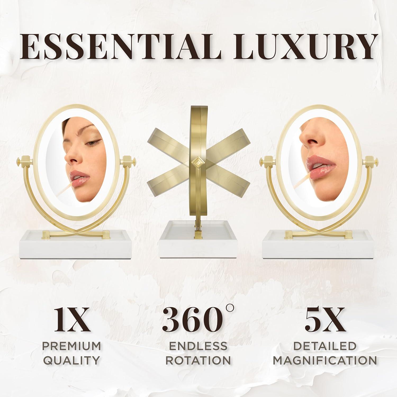 Zadro Brooklyn Oval LED Makeup Mirrors w/ Magnification & Marble Tray