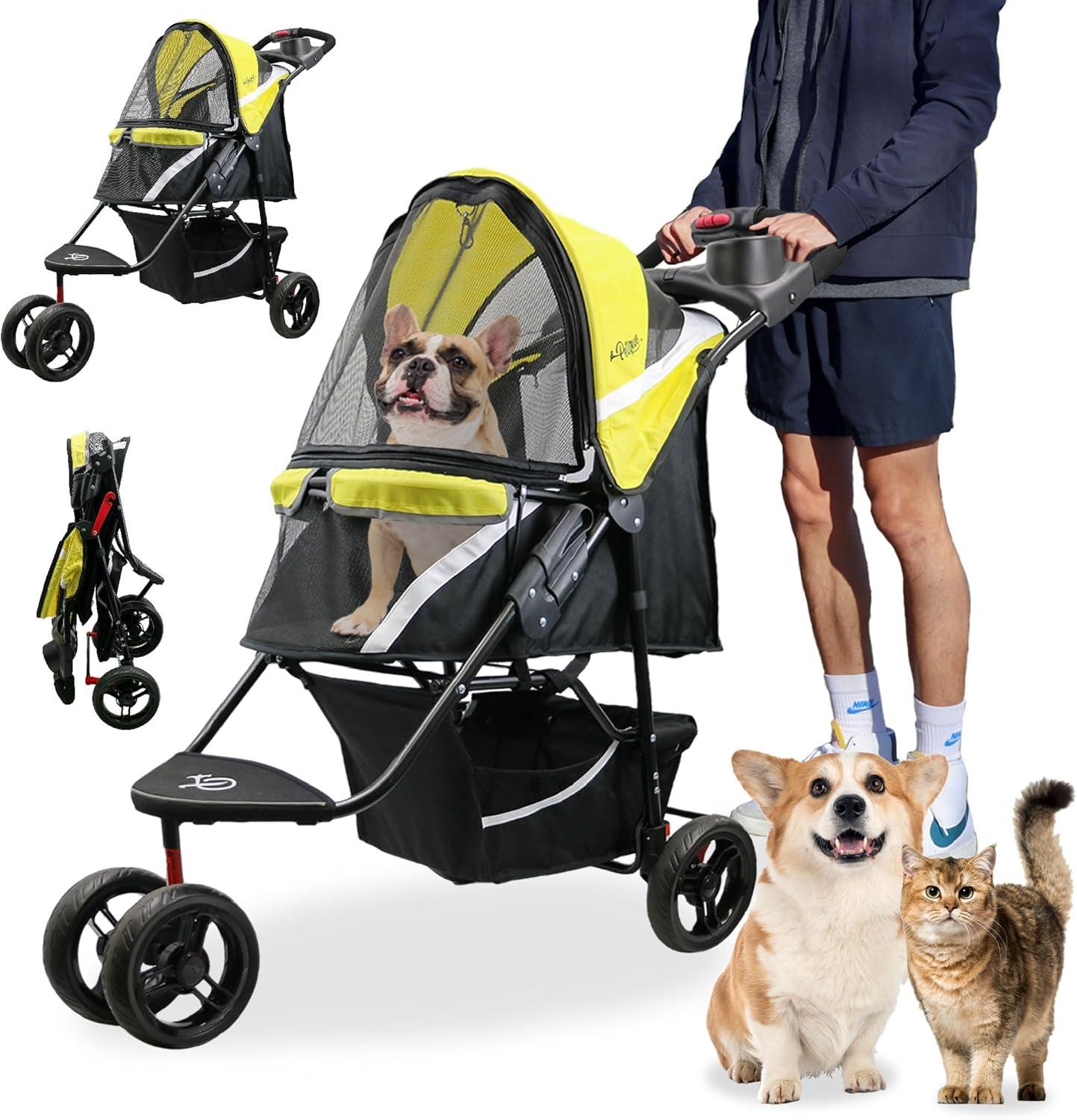 Petique Revolutionary Stroller, Dog Cart for Small to Medium Size Pets, Ventilated Pet Jogger for Cats & Dogs