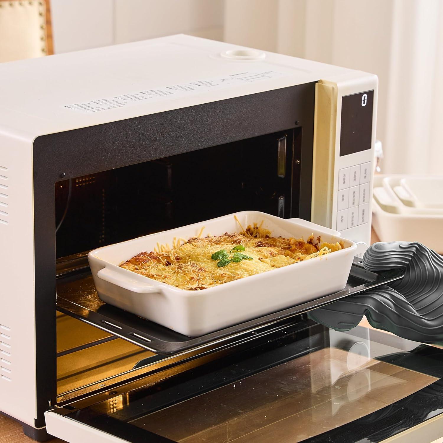 Baking Dish for Oven Casserole Dishes Bakeware Set With Ramekin Ceramic Lasagna Pan 9×12.8 Inch Large Deep Baking Dishes Rectangular Non-Stick Baking Pans for Kitchen Baking and Roasting White