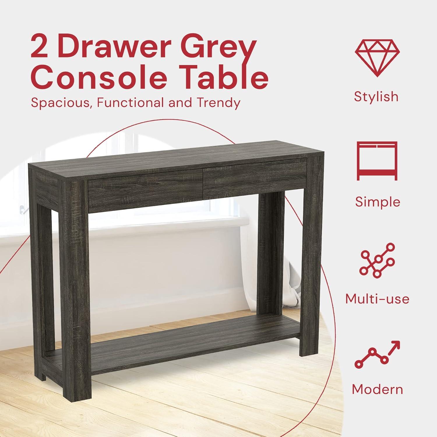 40" L 2-Drawers 1-Shelf Console Table in Dark Gray Wood