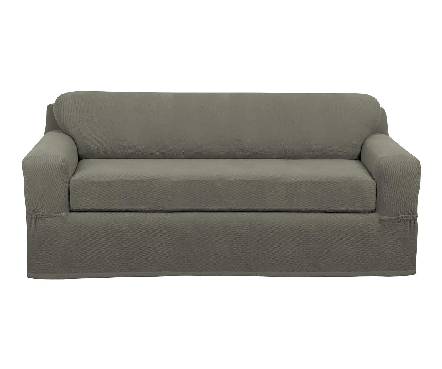 Zenna Home Pixel 2-Piece Stretch Sofa Furniture Slipcover, Dark Olive Green