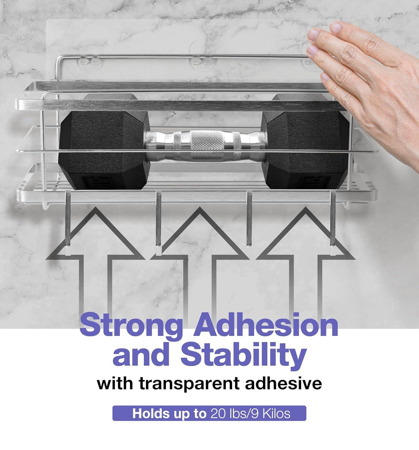 KINCMAX Premium Shower Caddy - Adhesive Bathroom Shower Organizer and Storage w/ 4 Hooks