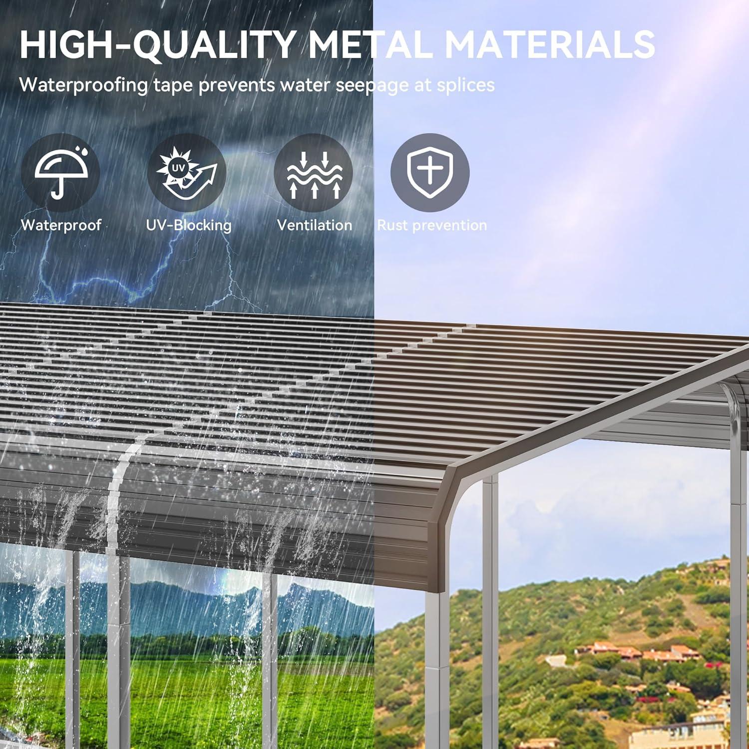 Tolead 12' x 20' Outdoor Metal Carport, Heavy Duty Galvanized Steel Car Canopy for Truck, SUV, Boat, Grey