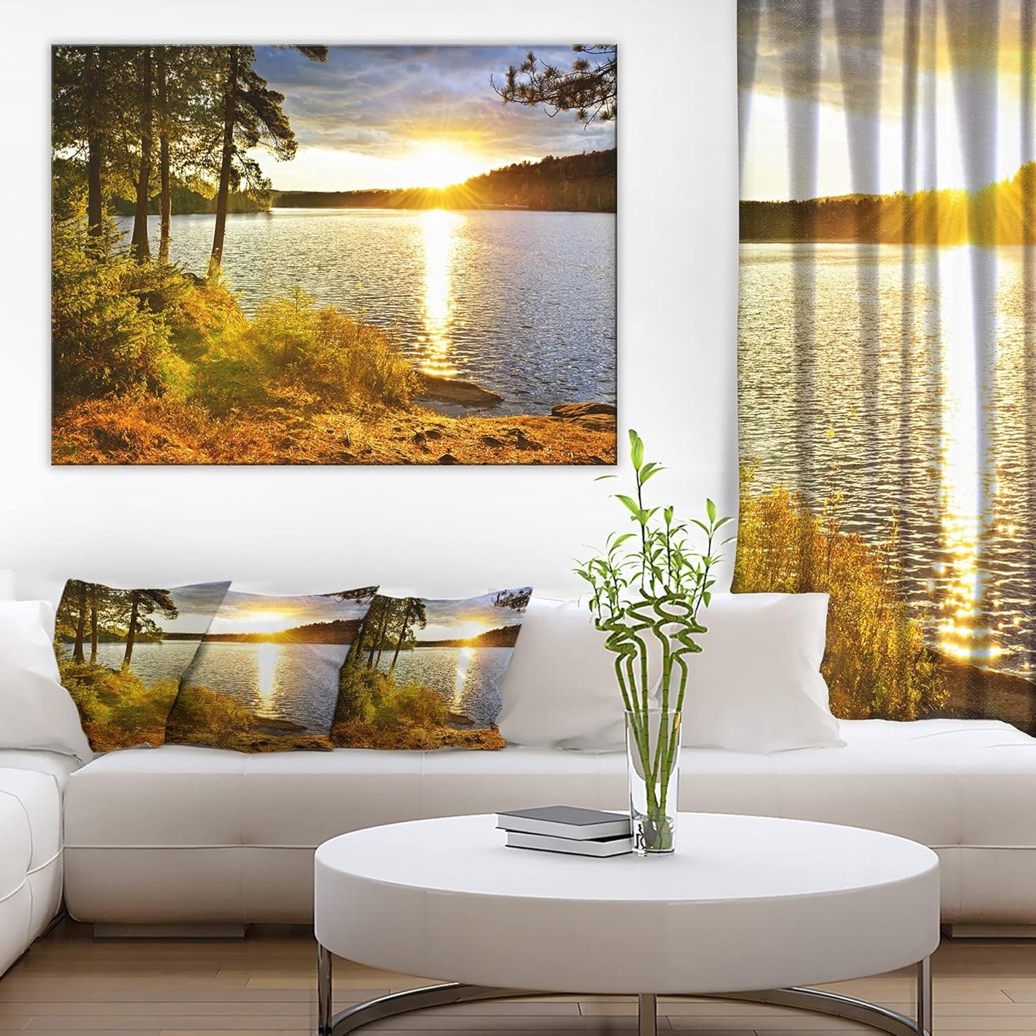 Golden Sunset Over Lake Landscape Canvas Print